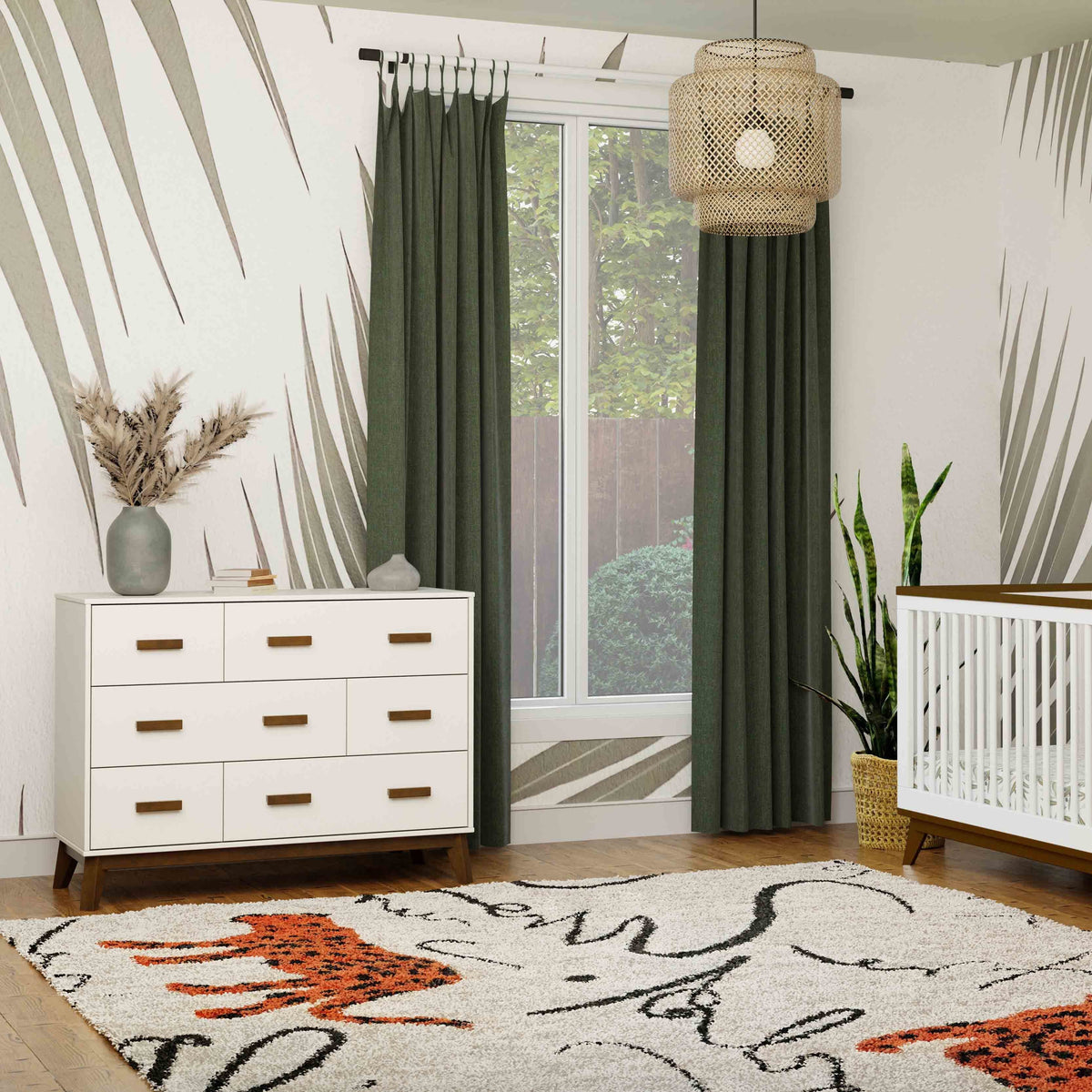 M5826WNL,Scoot 6-Drawer Dresser in White/Natural Walnut