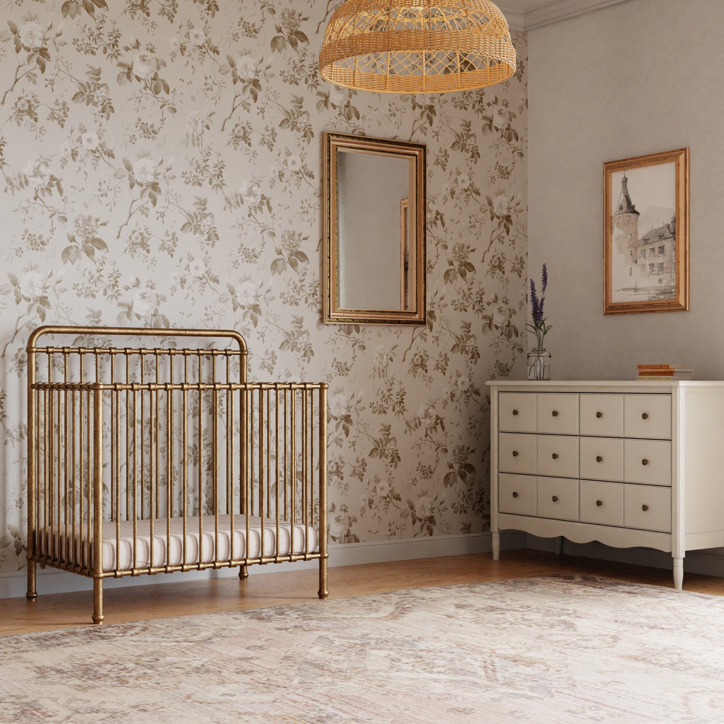 M15398VG,Winston 4-in-1 Convertible Mini Crib in Vintage Gold