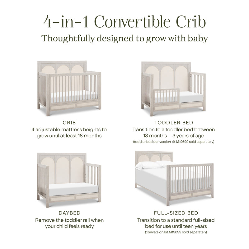 M24801WDFPEW,Eloise 4-in-1 Convertible Crib in White Driftwood and Performance Pearl Eco-Weave