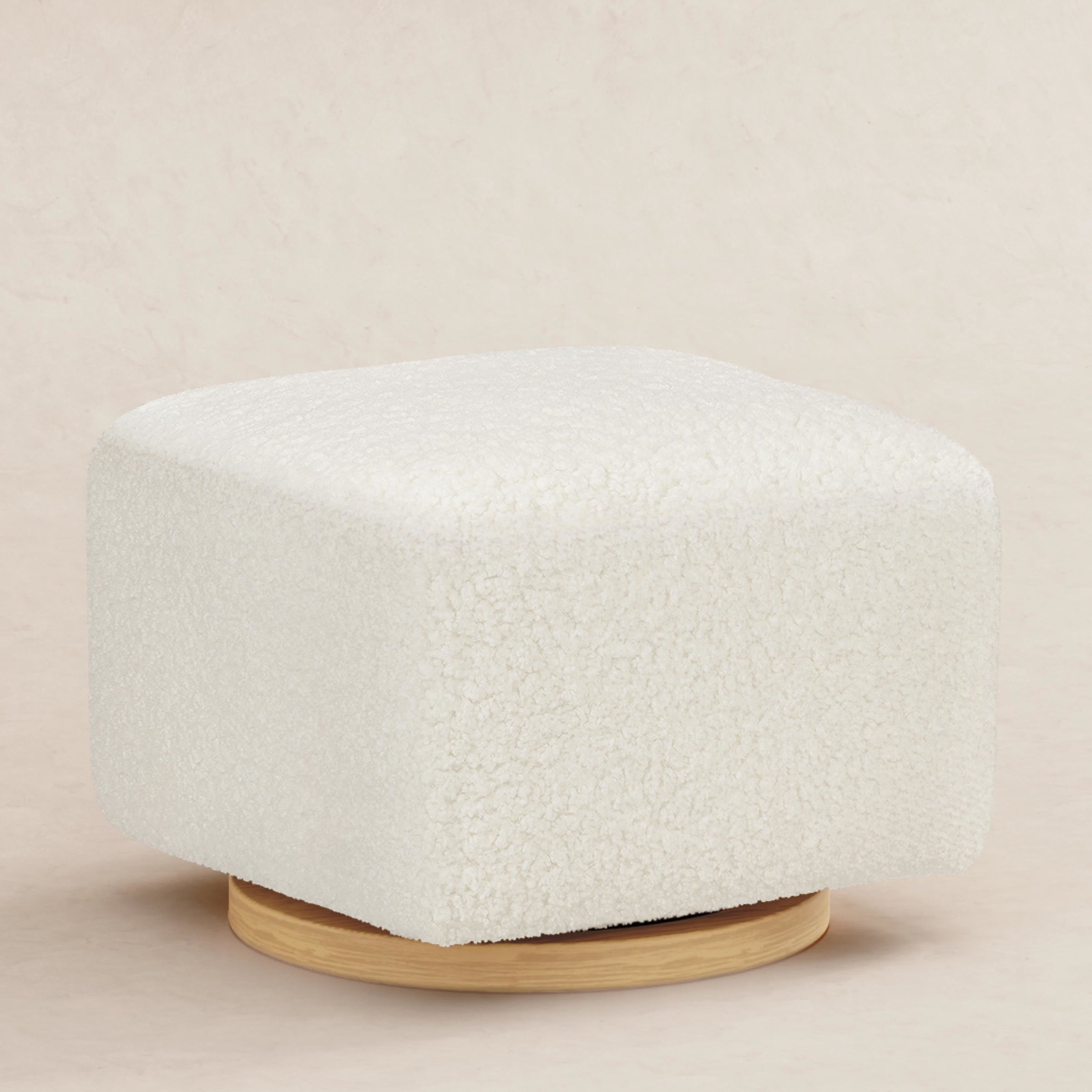 M26385CMSGLB,Kiwi Gliding Ottoman in Cream Shearling with Light Wood Base