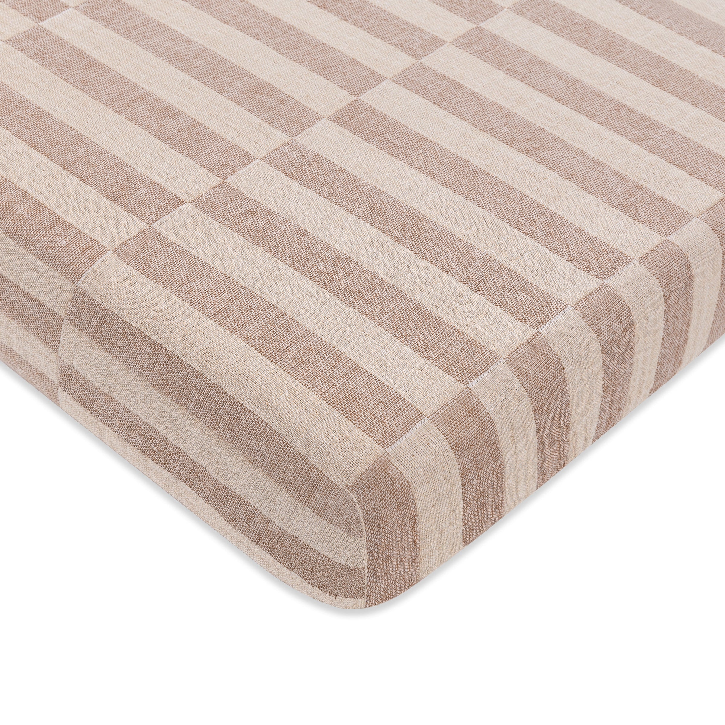 T30636,Cocoa Stripe Muslin Mini Crib Sheet in GOTS Certified Organic Cotton