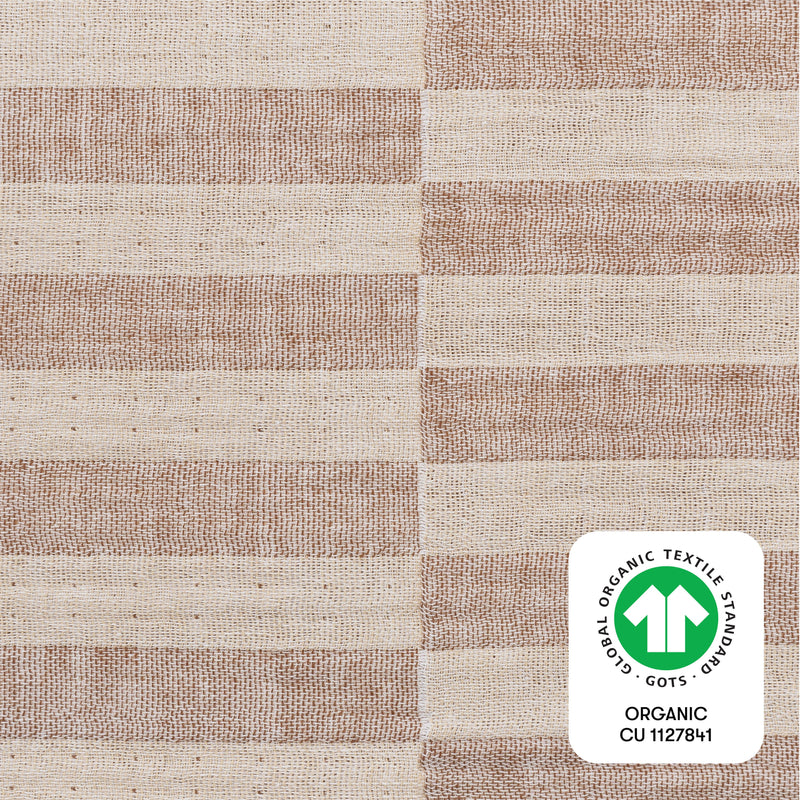 T30635,Cocoa Stripe Muslin Crib Sheet in GOTS Certified Organic Cotton