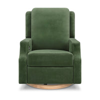 M22286FGVLB,Crewe Electronic Swivel Glider Recliner in Forest Green Velvet w/Light Wood Base