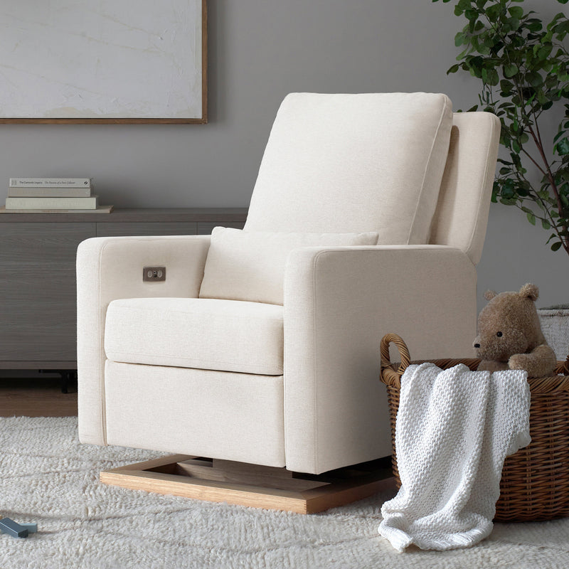 M23085PCMEWLB,Sigi Glider Recliner w/ Electronic Control and USB in Performance Cream Eco-Weave w/Light wood base