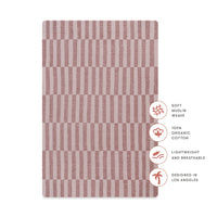 T30436,Maroon Stripe Muslin Mini Crib Sheet in GOTS Certified Organic Cotton