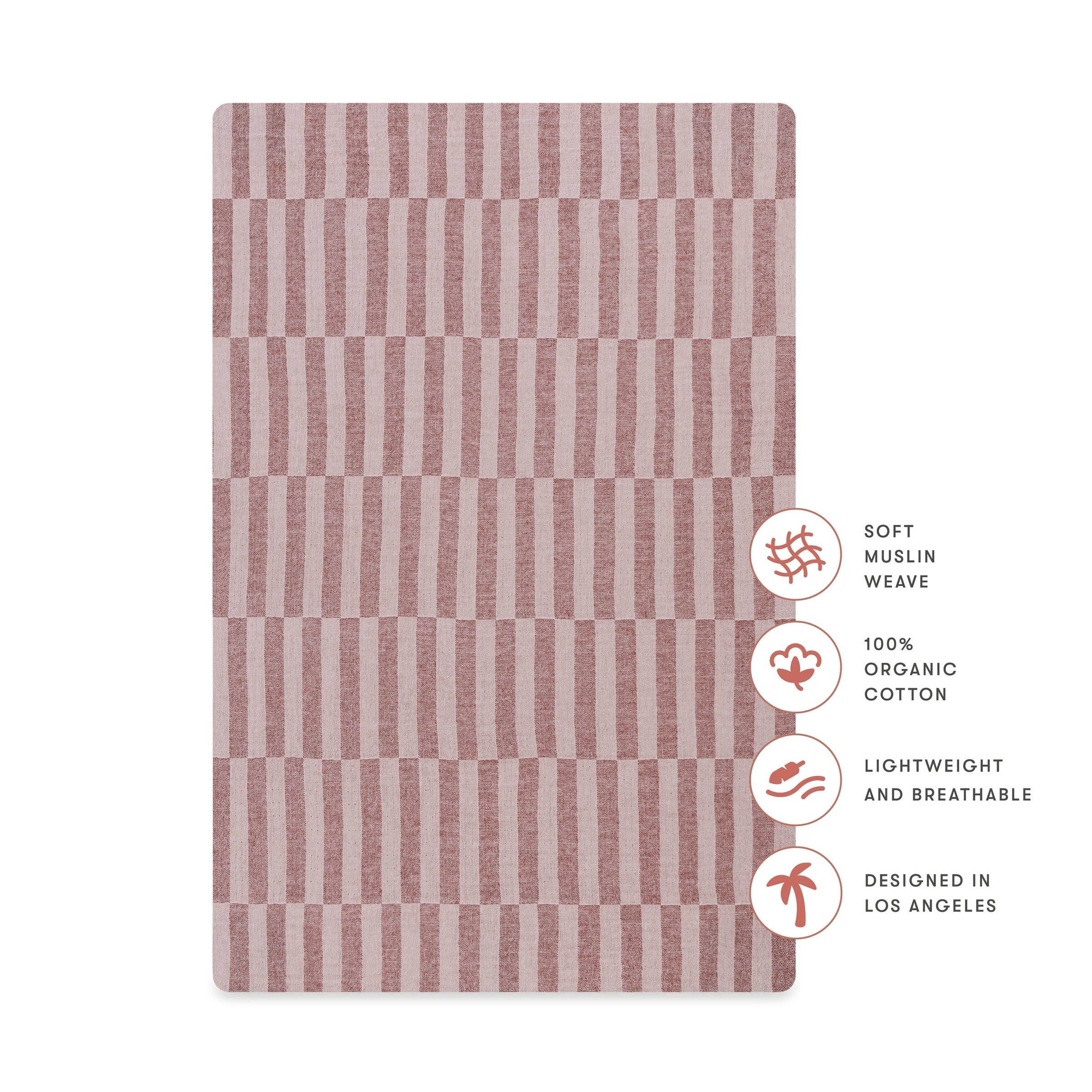T30436,Maroon Stripe Muslin Mini Crib Sheet in GOTS Certified Organic Cotton