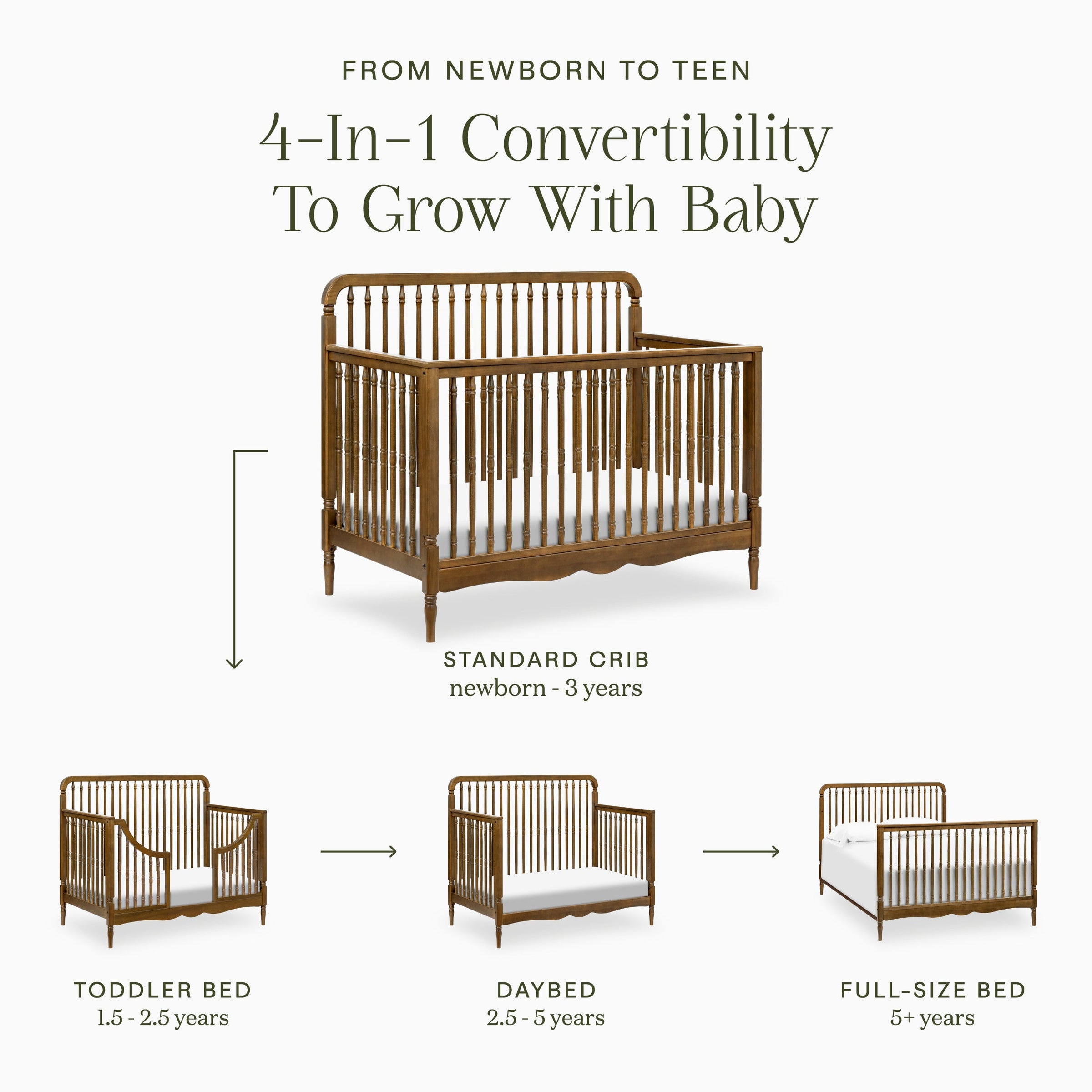M7141NL,Liberty 4-in-1 Convertible Spindle Crib in Natural Walnut