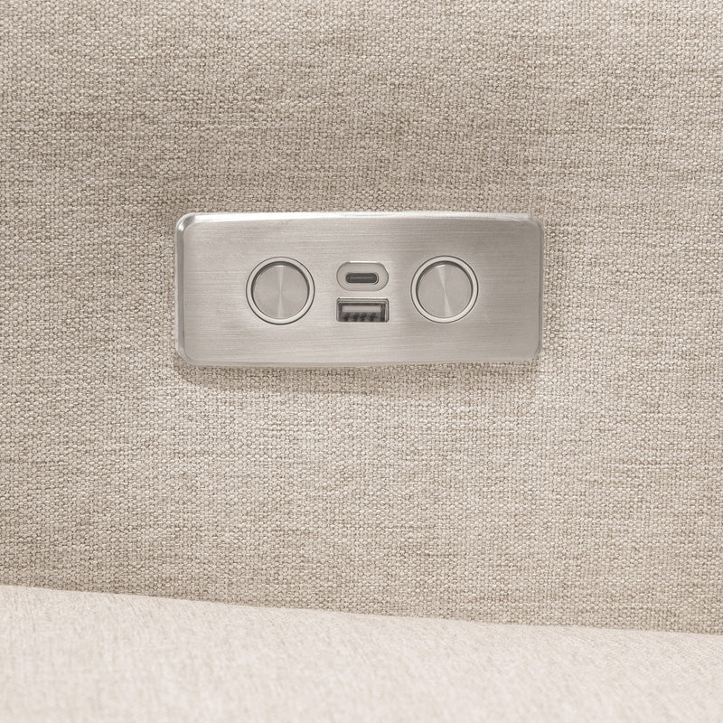 M23085PBEWLB,Sigi Glider Recliner w/ Electronic Control and USB in Performance Beach Eco-Weave w/Light Wood Base