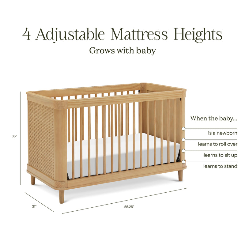 M23701HYHC,Marin with Cane 3-in-1 Convertible Crib in Honey and Honey Cane