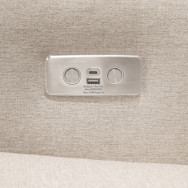 M23085PBEWLB,Sigi Glider Recliner w/ Electronic Control and USB in Performance Beach Eco-Weave w/Light Wood Base