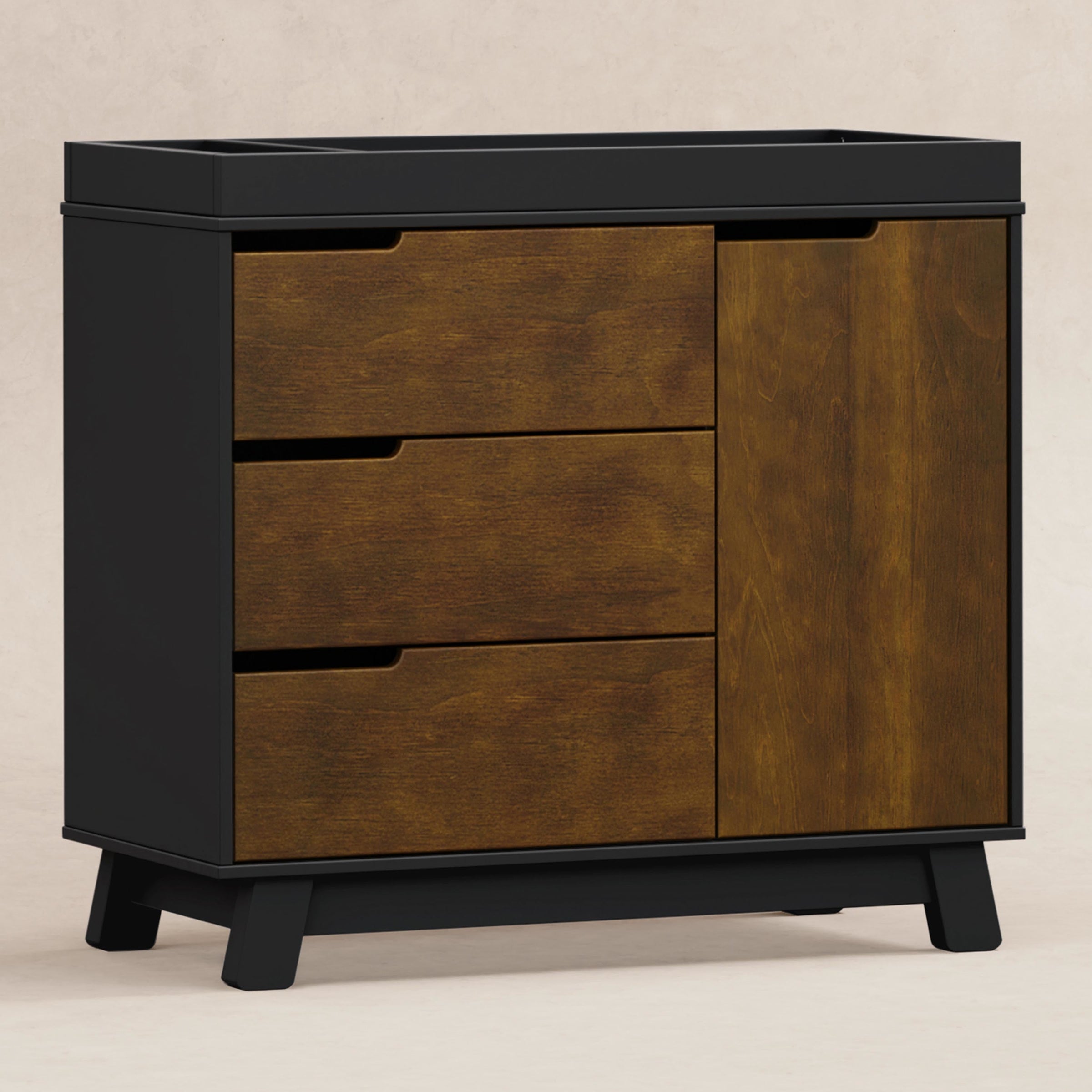 M4223BNL,Hudson 3-Drawer Changer Dresser w/Removable Changing Tray in Black/Natural Walnut