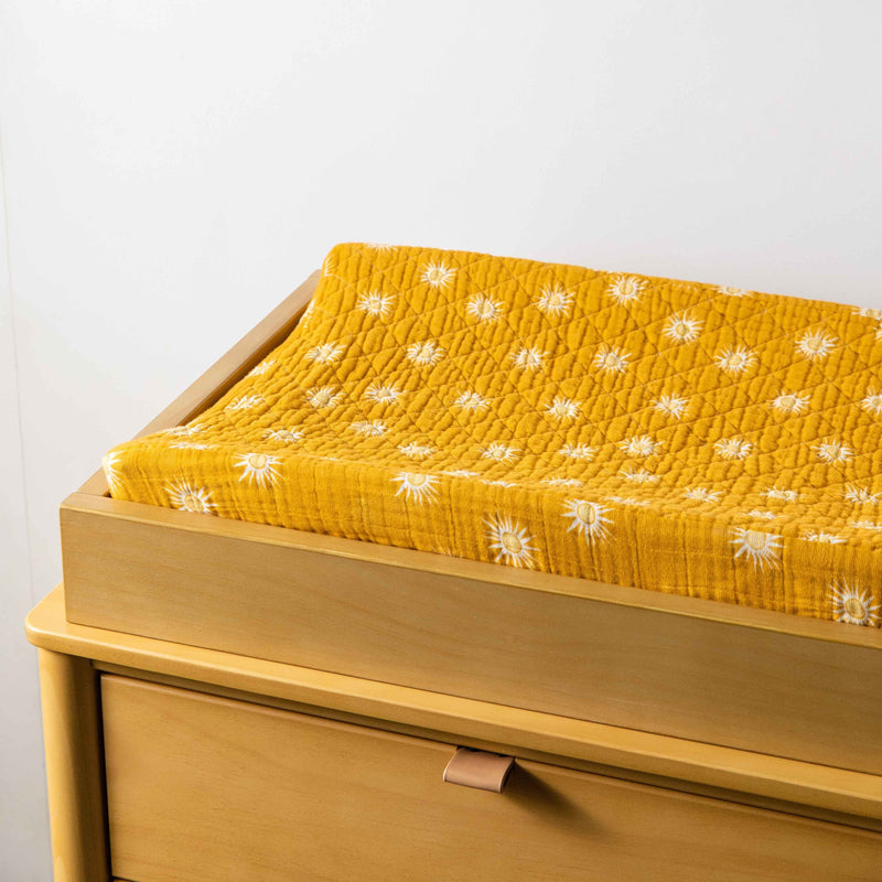 T26937,Golden Hour Quilted Muslin Changing Pad Cover in GOTS Certified Organic Cotton