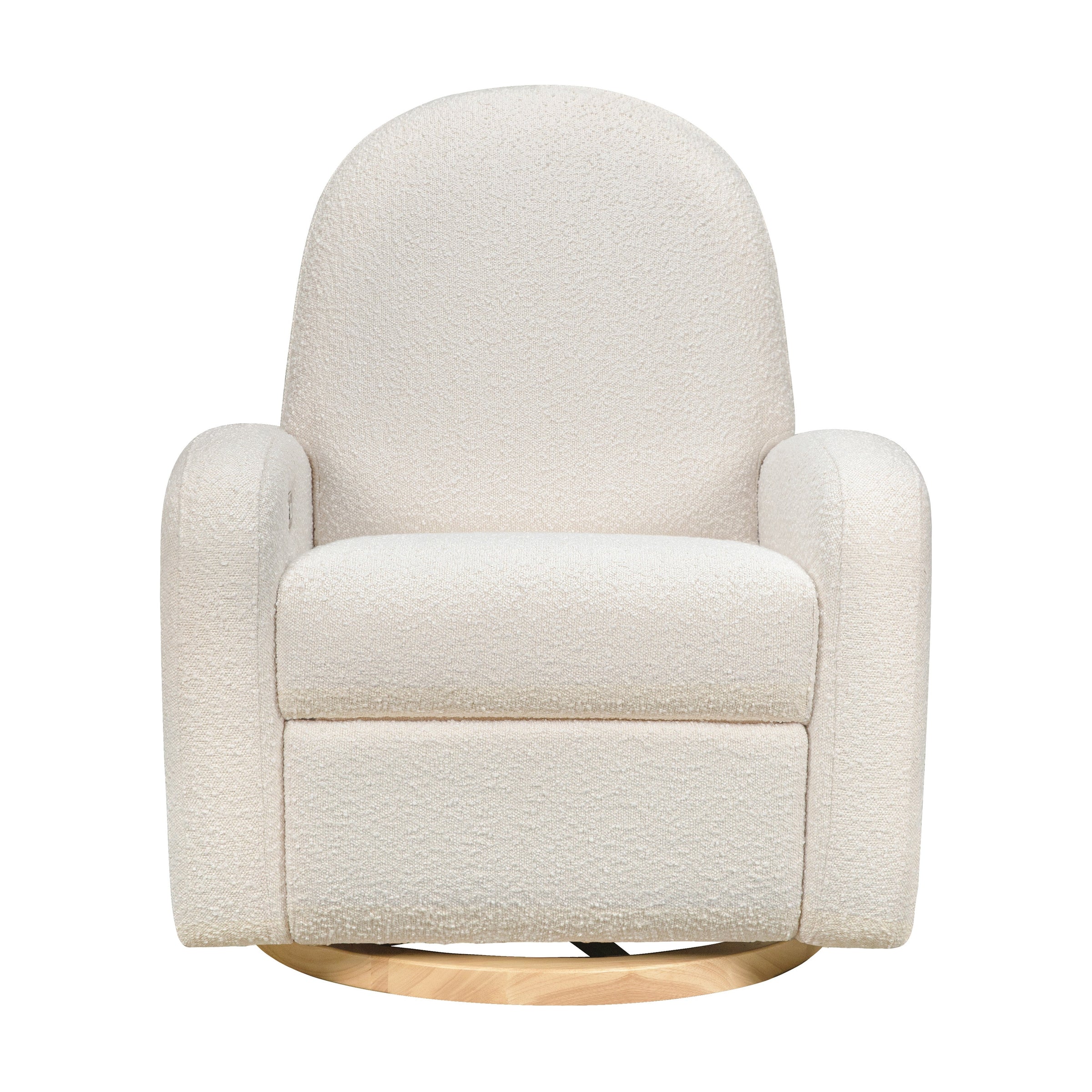 M23188WBLB,Nami Glider Recliner w/ Electronic Control and USB in Ivory Boucle w/Light Wood Base