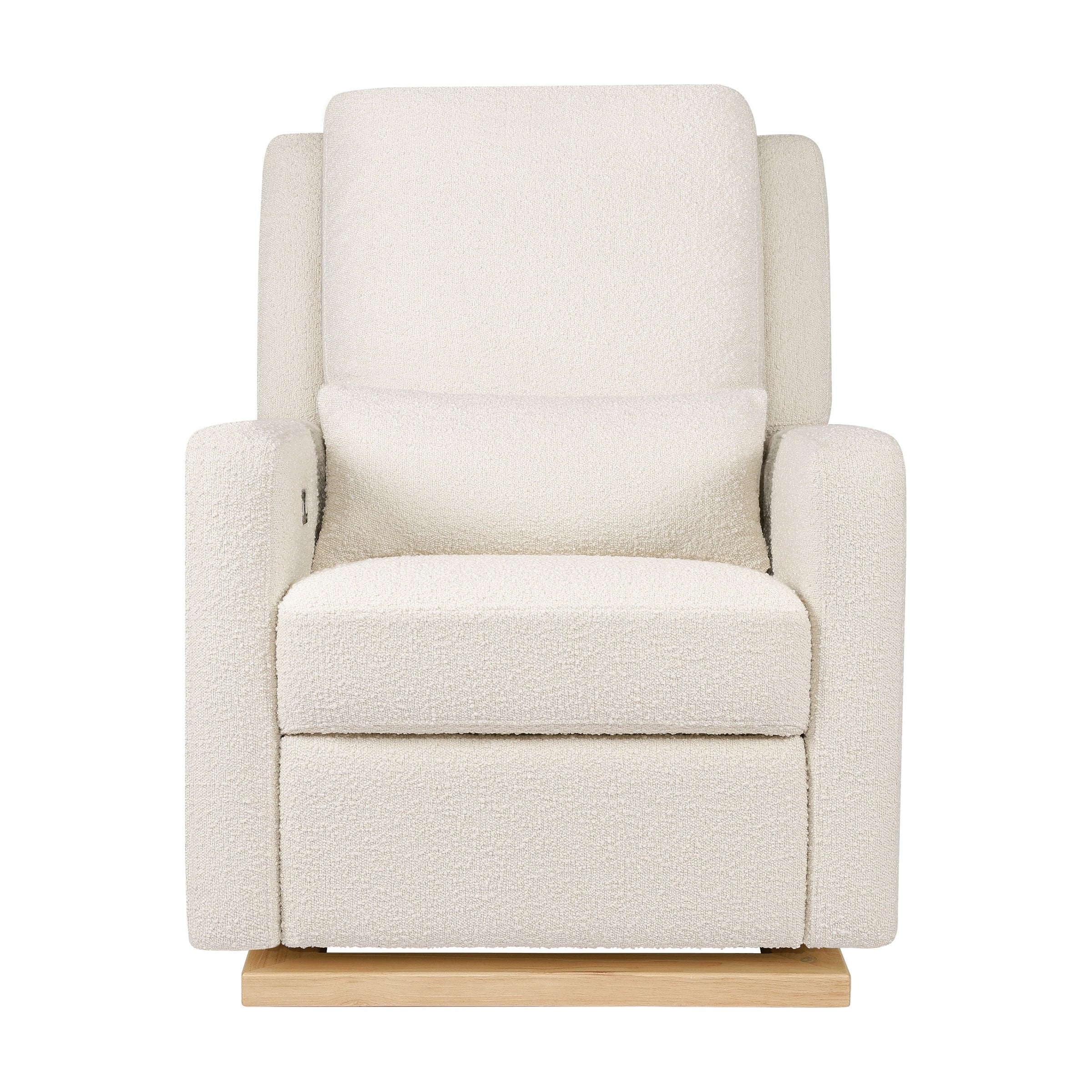 M23085WBLB,Sigi Glider Recliner w/ Electronic Control and USB in Ivory Boucle w/Light Wood Base