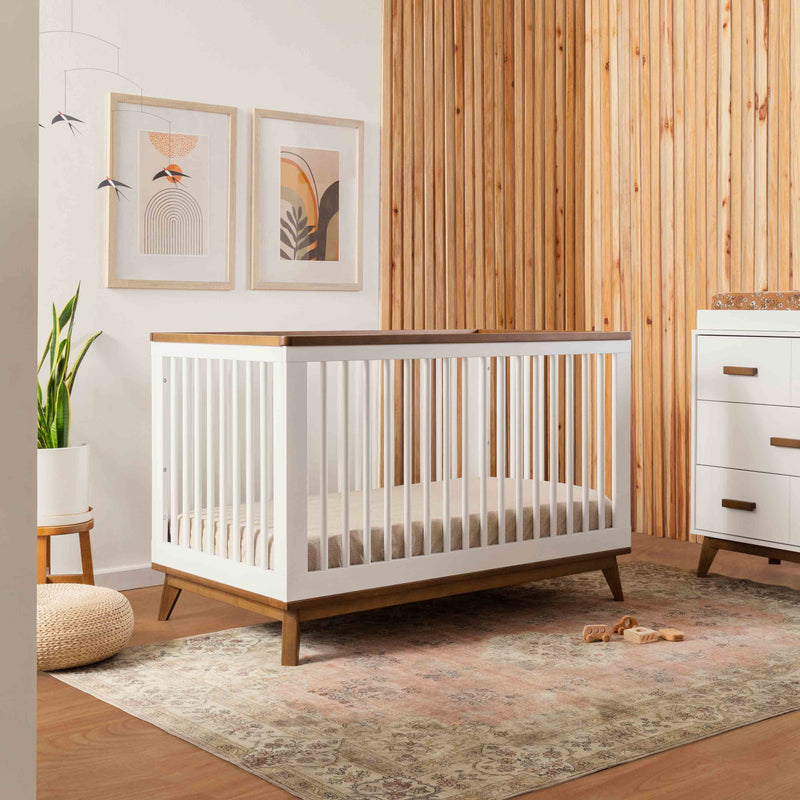 M5801WNL,Scoot 3-in-1 Convertible Crib w/ToddlerBed Conversion Kit in White/NaturalWalnut