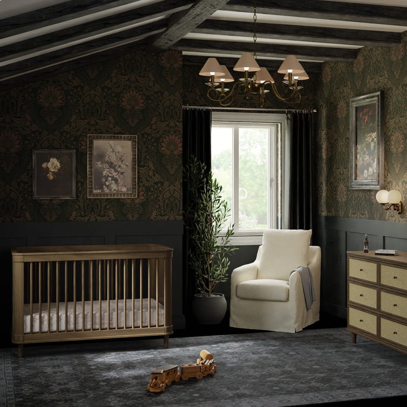 M23701NLBC,Marin with Cane 3-in-1 Convertible Crib in Natural Walnut and Blonde Cane