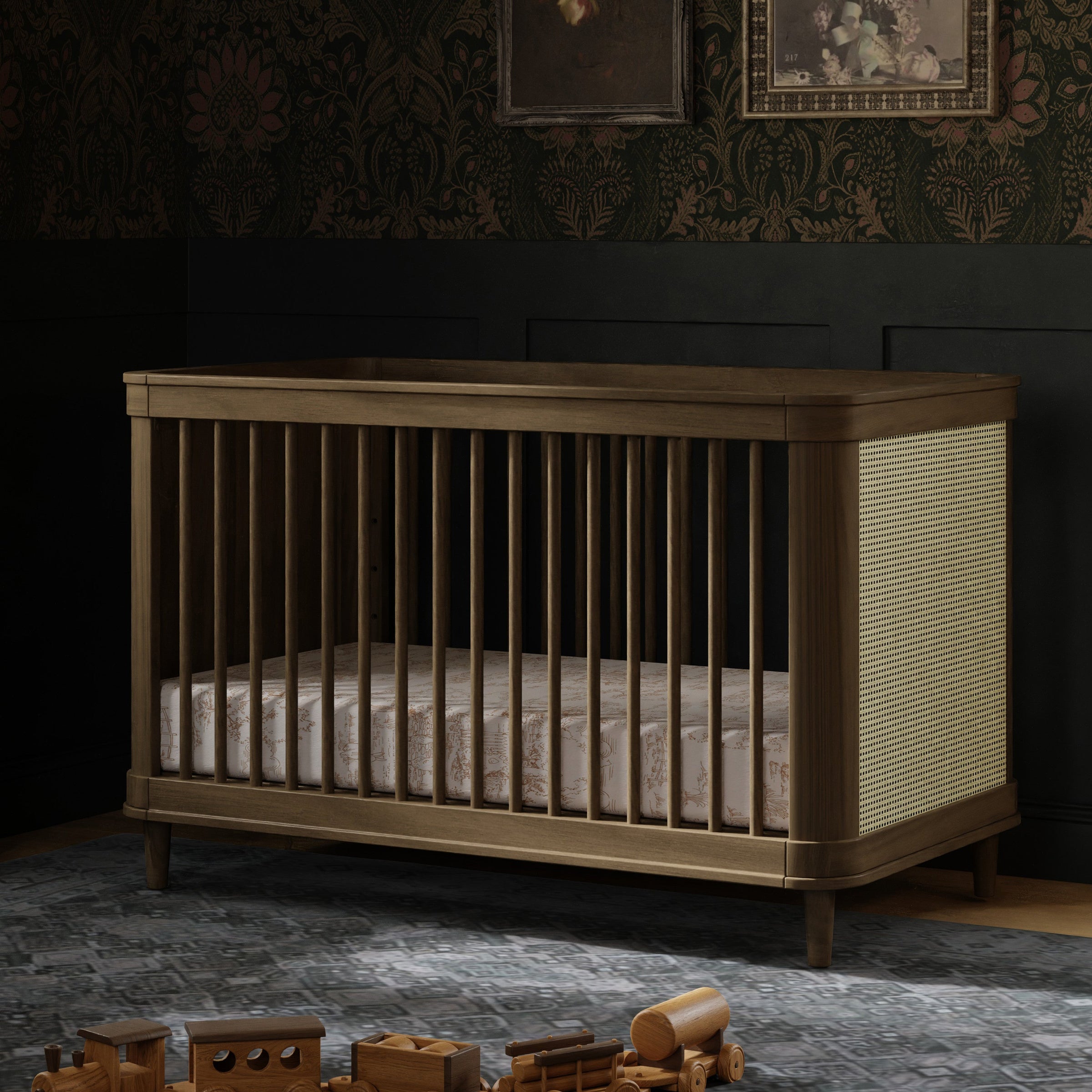 M23701NLBC,Marin with Cane 3-in-1 Convertible Crib in Natural Walnut and Blonde Cane