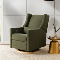 M11288OBLB,Kiwi Glider Recliner w/ Electronic Control and USB in Olive Boucle w/Light Wood Base