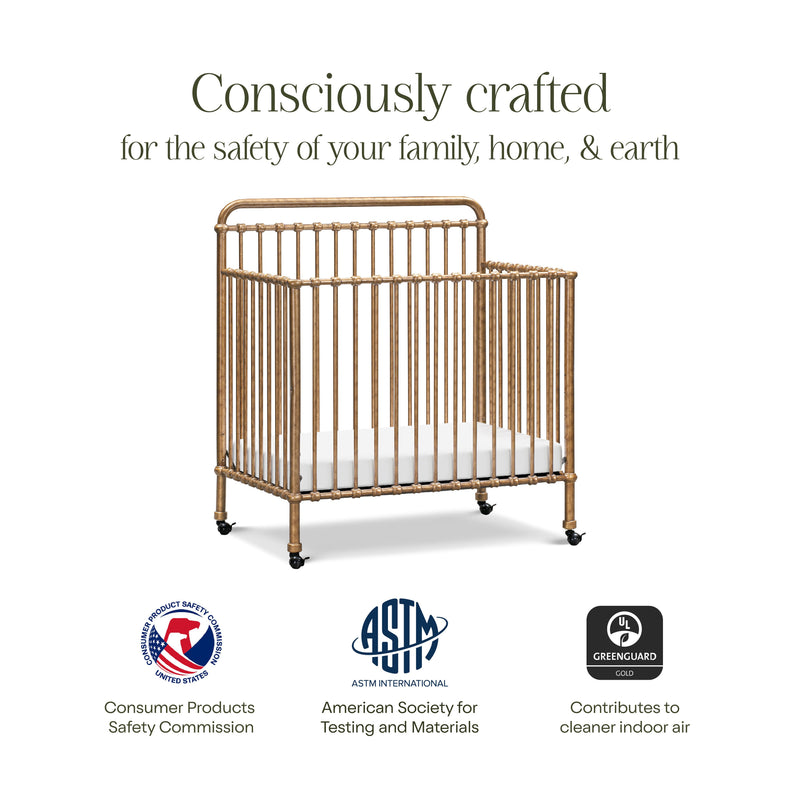 M15398VG,Winston 4-in-1 Convertible Mini Crib in Vintage Gold