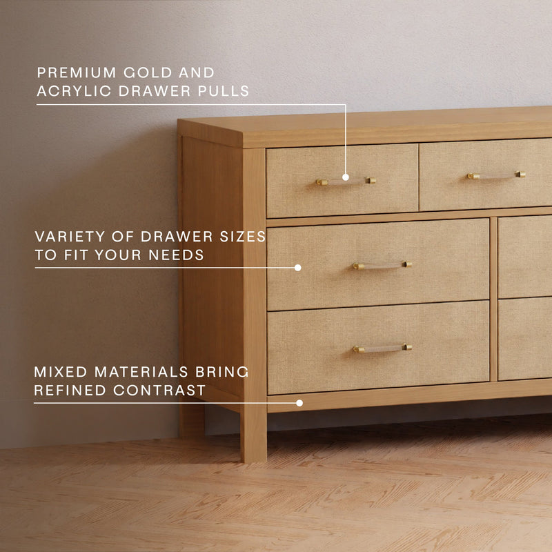 M24816HYPSEW,Eloise 7-Drawer Assembled Dresser in Honey & Performance Sand Eco-Weave