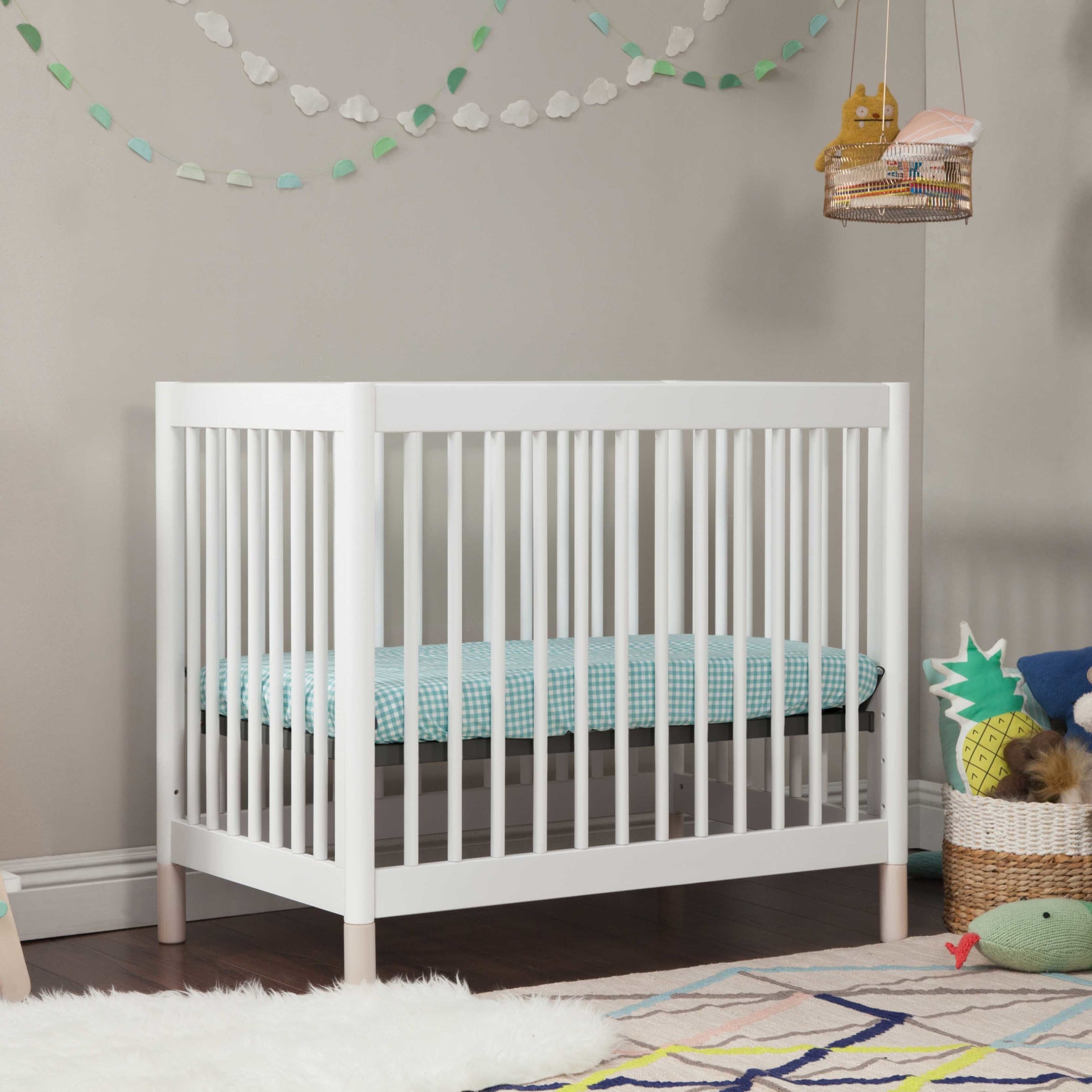 M12998WNX,Gelato 4-in-1 Convertible Mini Crib and Twin bed in White Finish w/Washed Natural Feet