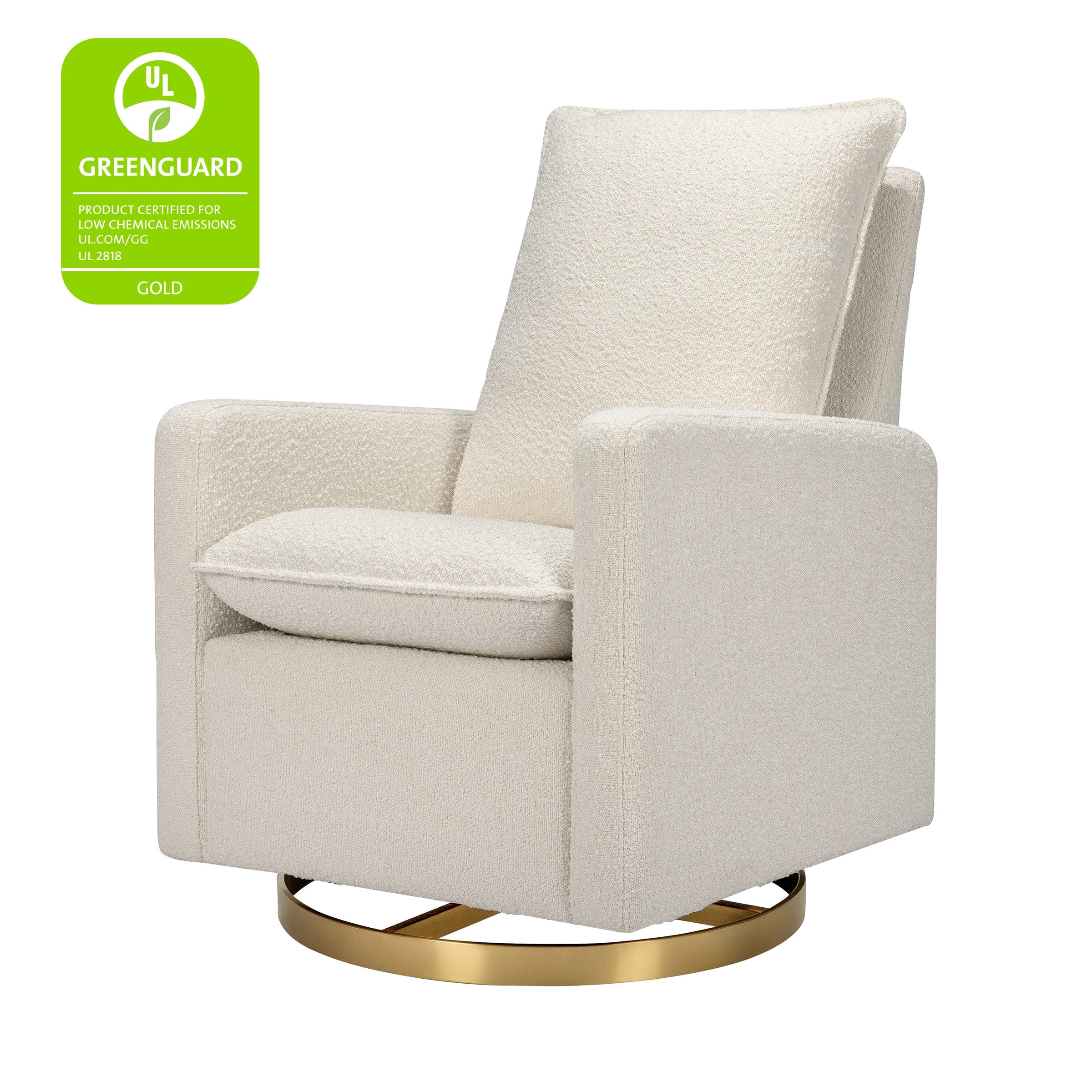 M20987WBG,Cali Pillowback Swivel Glider in Ivory Boucle w/ Gold Base