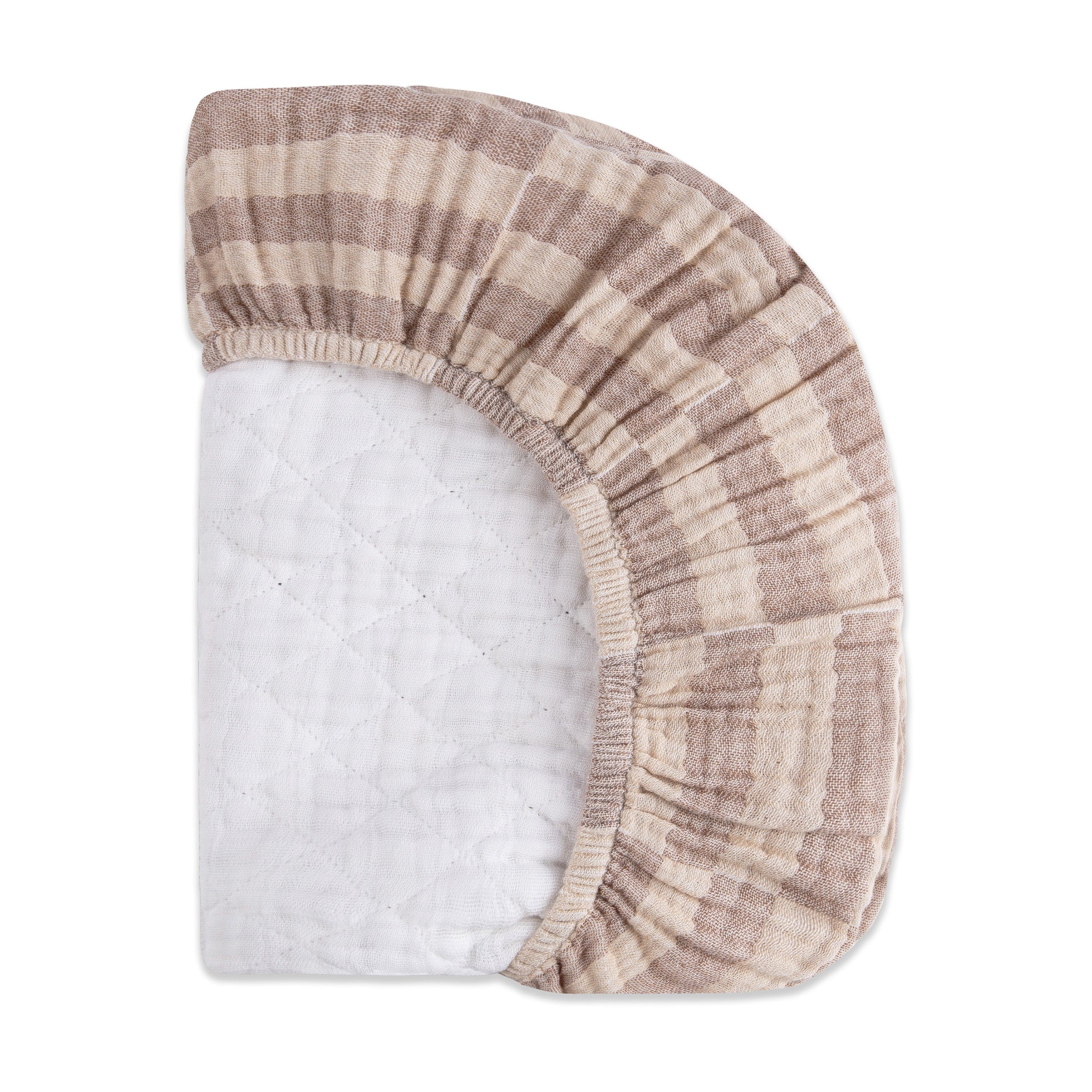T30637,Cocoa Stripe Quilted Muslin Changing Pad Cover in GOTS Certified Organic Cotton