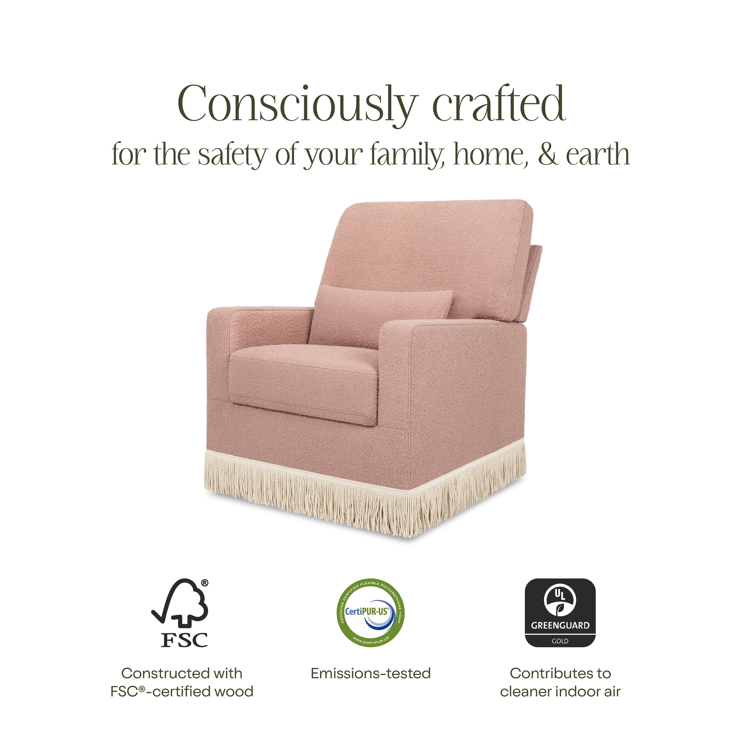 M21787RSBIF,Crawford Pillowback Comfort Swivel Glider in Rose Boucle with Ivory Tassel Fringe