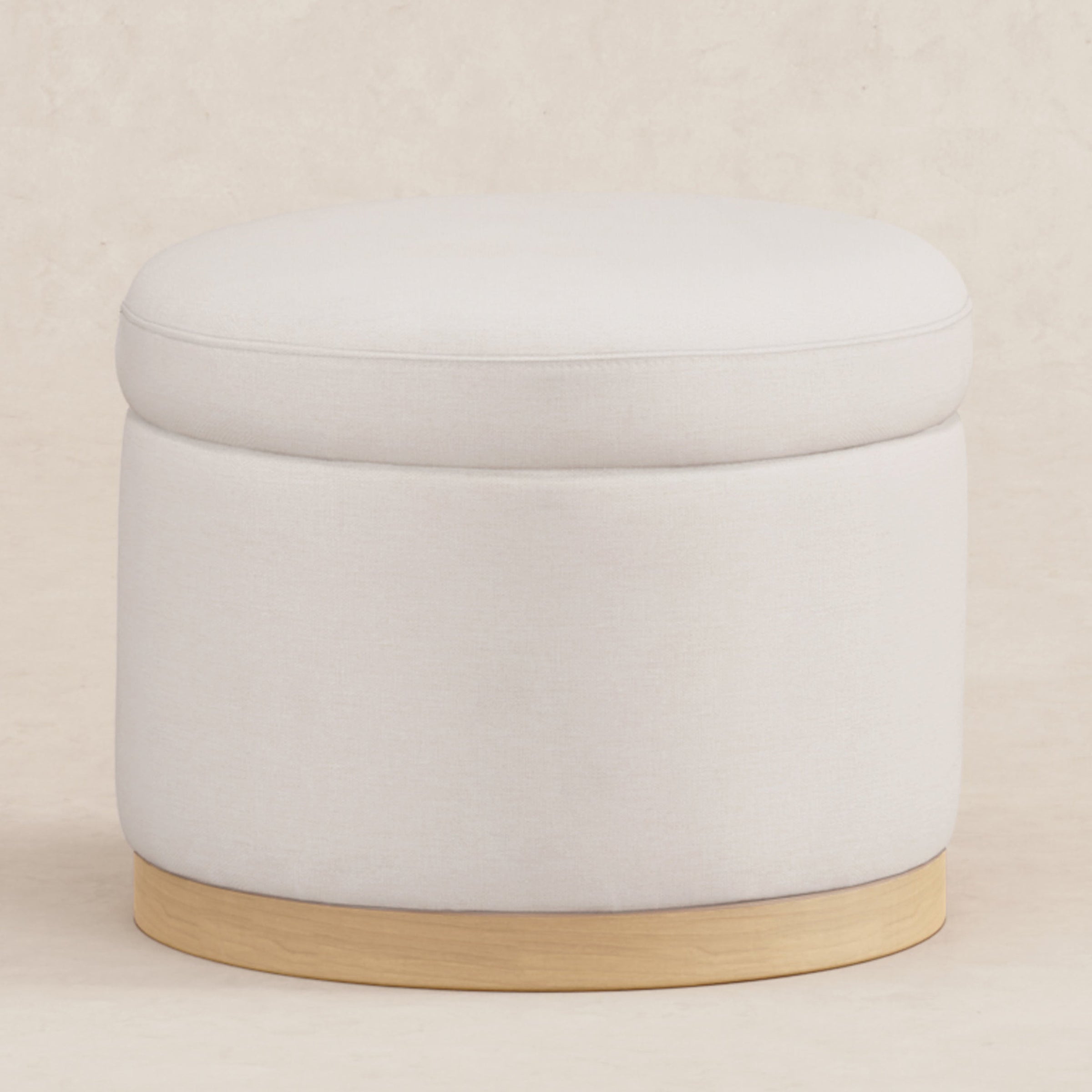 M22885PCMEWLB,Naka Storage Ottoman in Performance Cream Eco-Weave w/ Light wood base