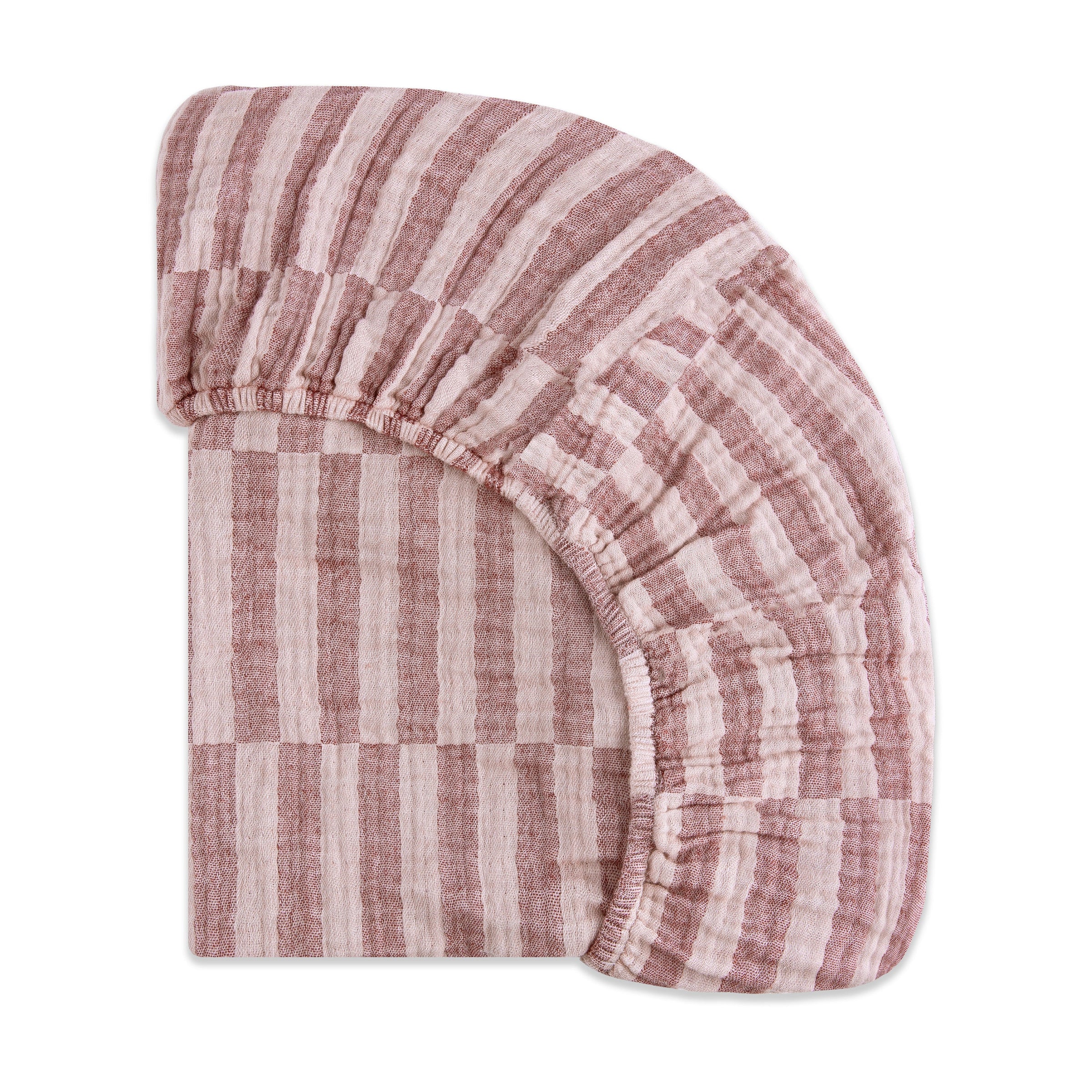 T30435,Maroon Stripe Muslin Crib Sheet in GOTS Certified Organic Cotton