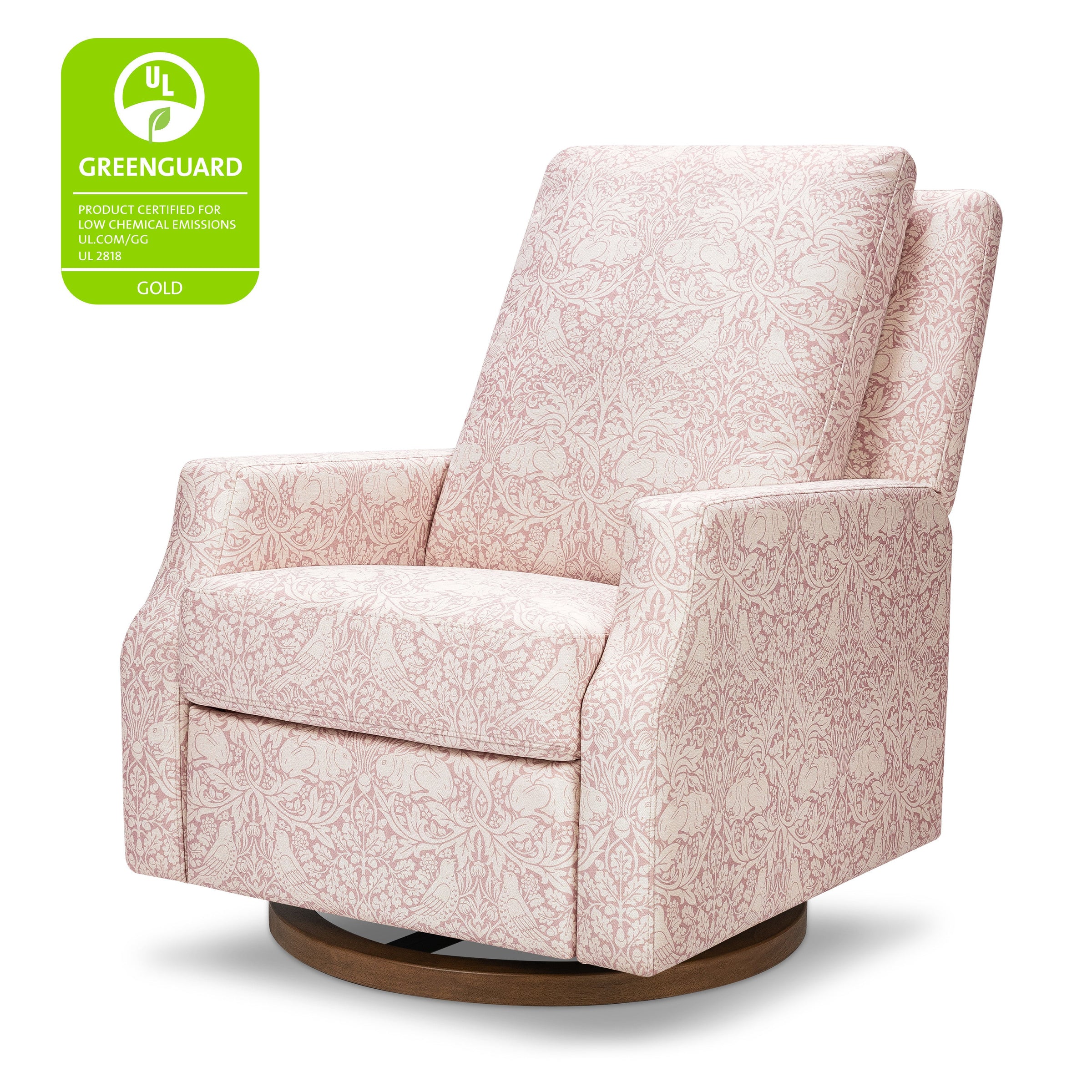 M22287PBRRDB,Crewe Recliner and Swivel Glider in Pure Brer Rabbit in Rose w/Dark Wood Base