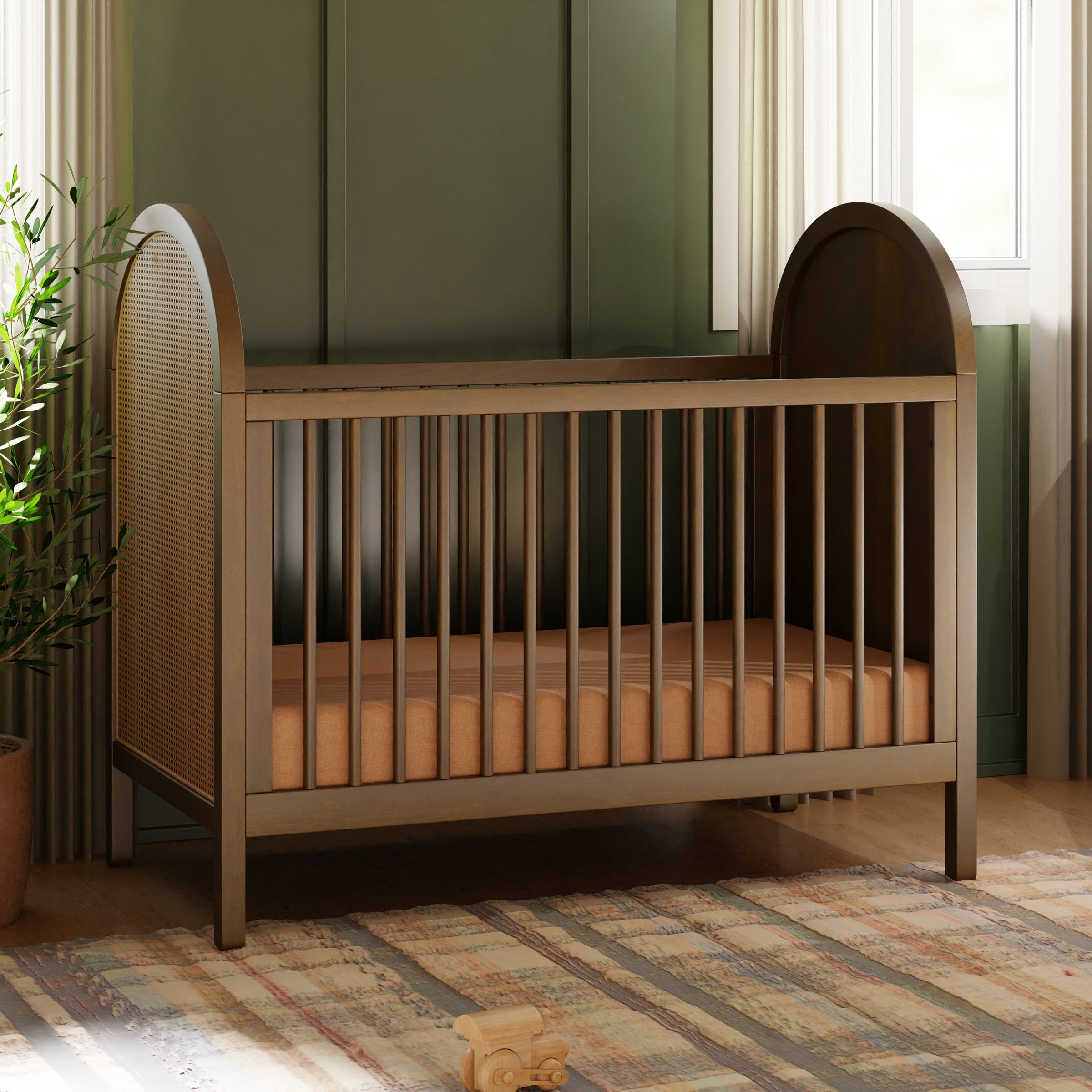 M25601NLNC,Bondi Cane 3-in-1 Convertible Crib w/Toddler Bed Kit in Natural Walnut w/Natural Cane