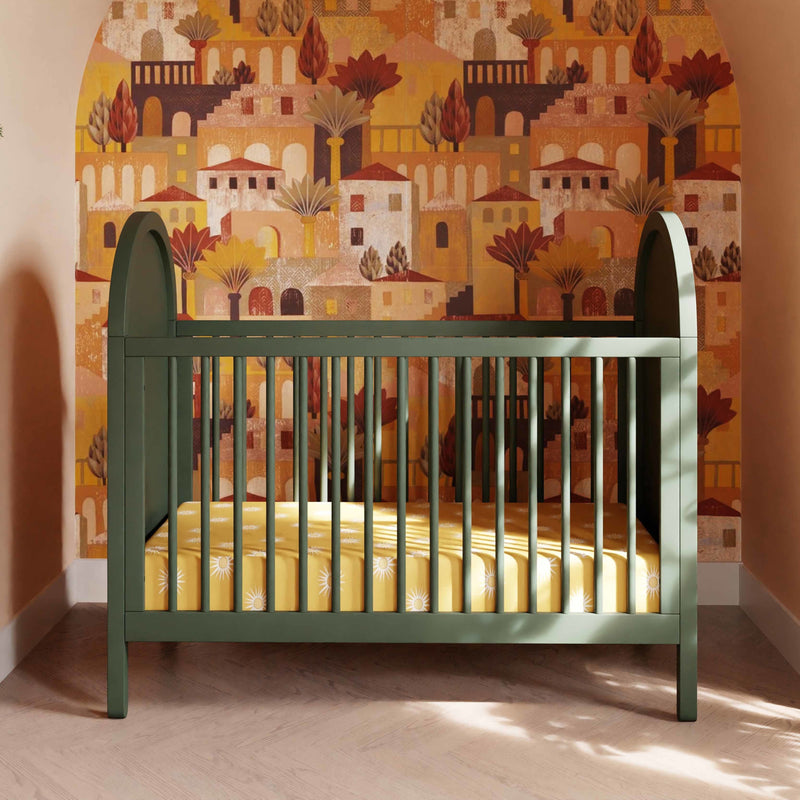 M25601FRGRNC,Bondi Cane 3-in-1 Convertible Crib w/ Toddler Bed Kit in Forest Green w/ Natural Cane