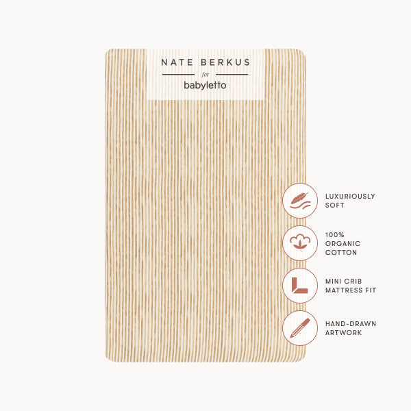 T34336AS,Nate Berkus x Babyletto Mini Crib Sheet in Autumn Stripe