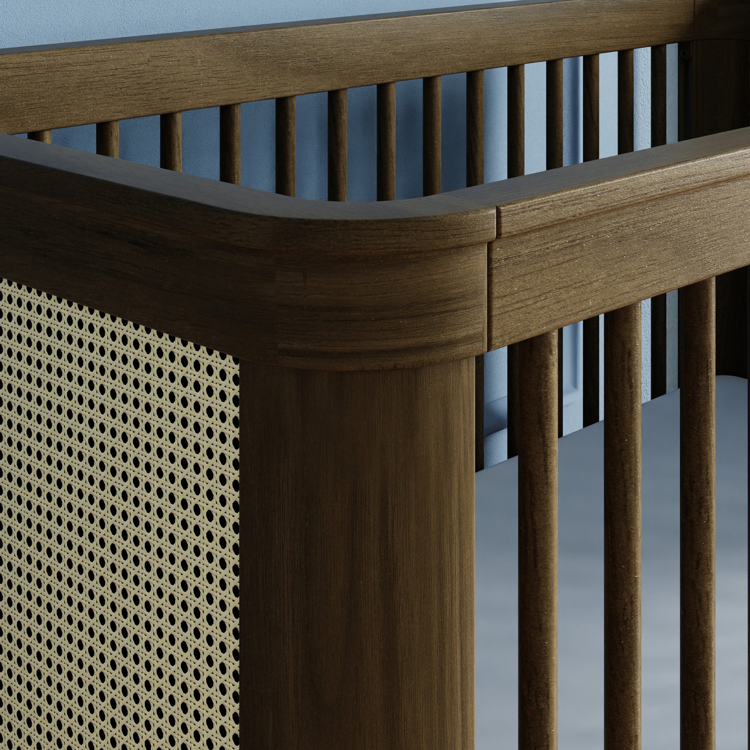 M23701NLBC,Marin with Cane 3-in-1 Convertible Crib in Natural Walnut and Blonde Cane