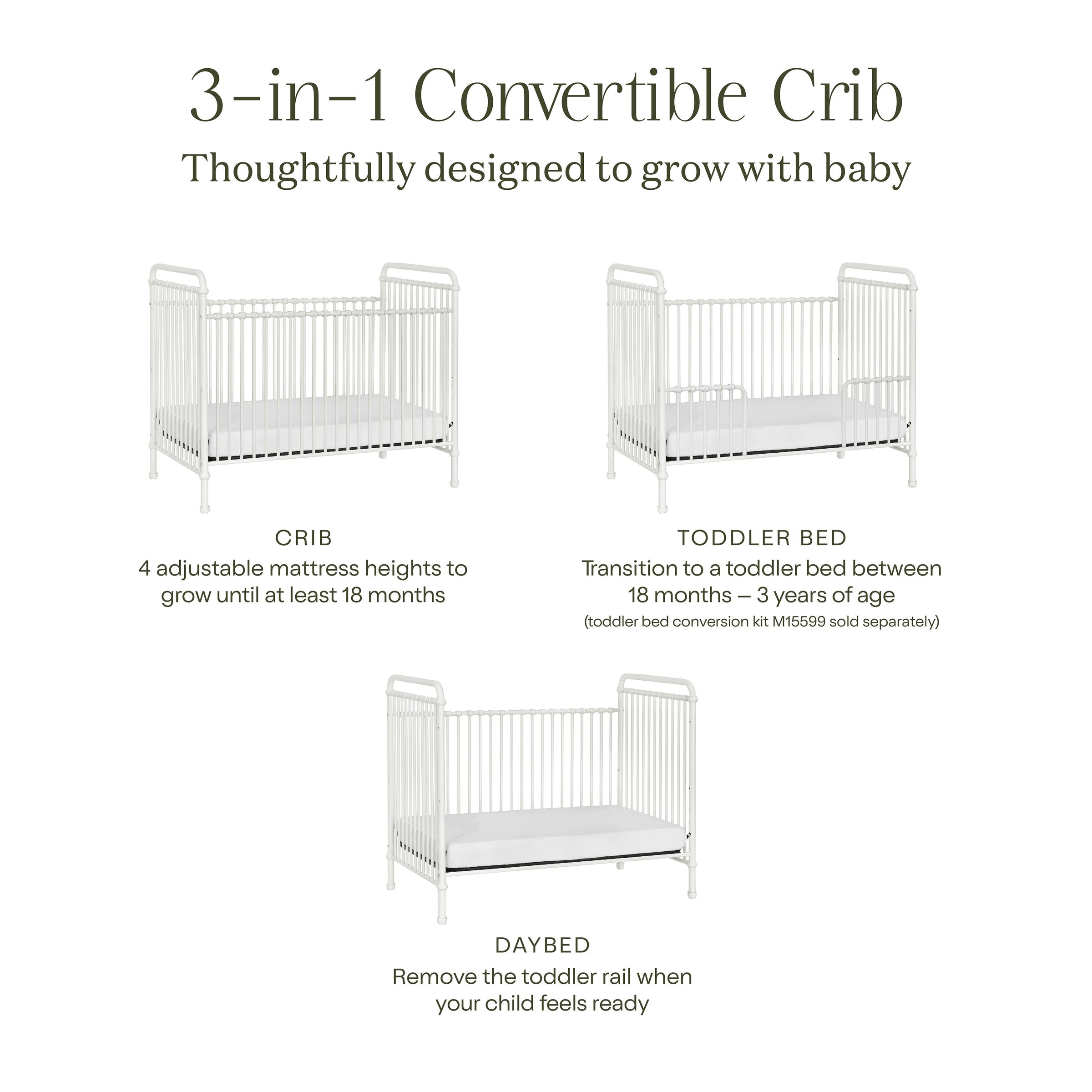 B15501WX,Abigail 3-in-1 Convertible Crib in Washed White