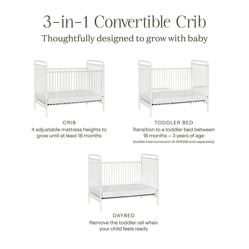 B15501WX,Abigail 3-in-1 Convertible Crib in Washed White