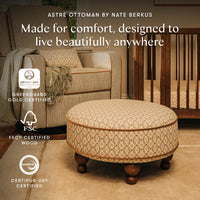 M33385OSRCTF,Nate Berkus x Babyletto Astre Ottoman in Perf Olive Star Eco-Crossweave w/Toffee feet