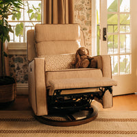 M23082BSCTB,Nate Berkus x Babyletto Sigi Pro Power Recliner in Perf Bronze Stripe Eco-Crossweave w/Toffee Base