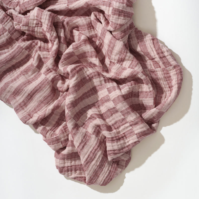 T30435,Maroon Stripe Muslin Crib Sheet in GOTS Certified Organic Cotton