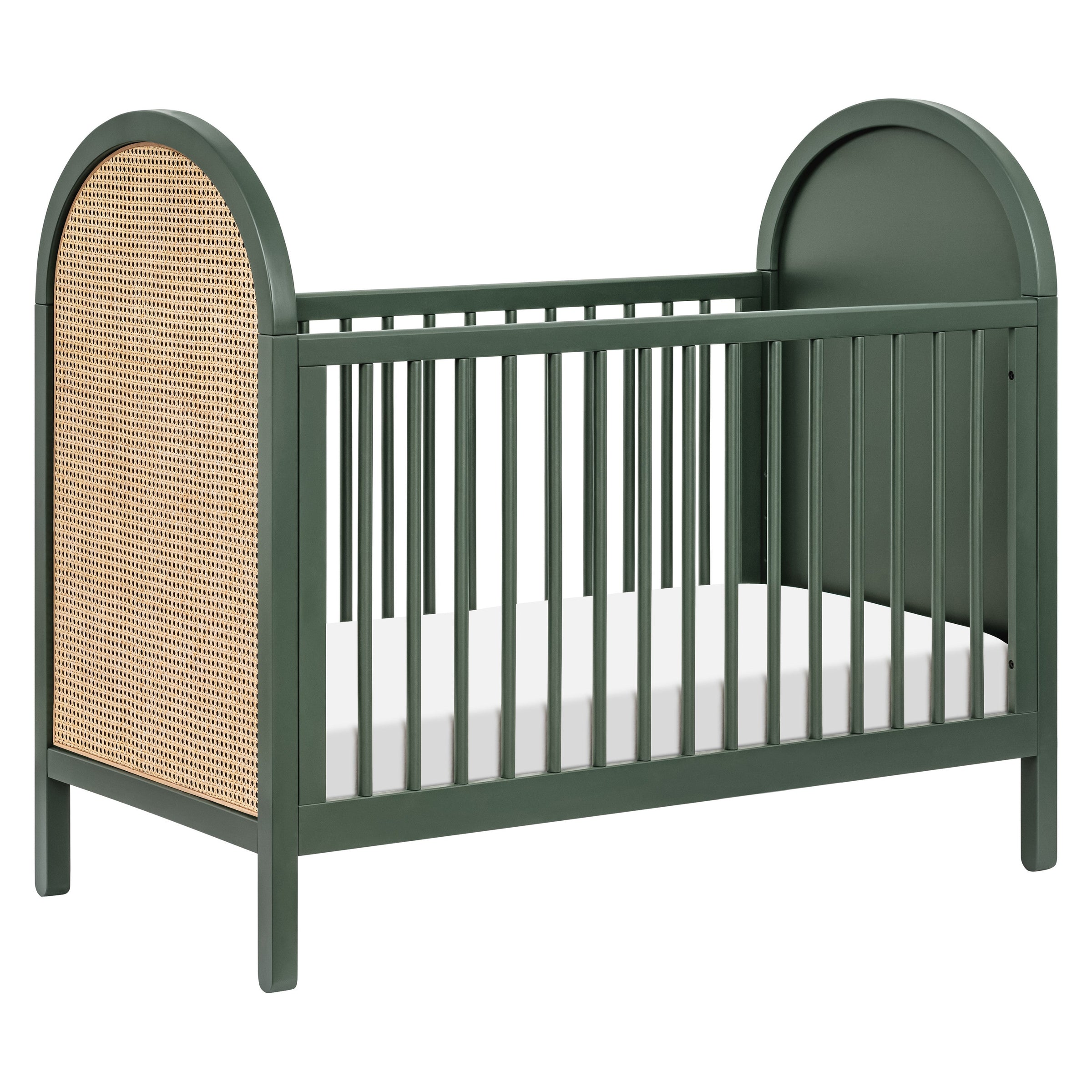 M25601FRGRNC,Bondi Cane 3-in-1 Convertible Crib w/ Toddler Bed Kit in Forest Green w/ Natural Cane