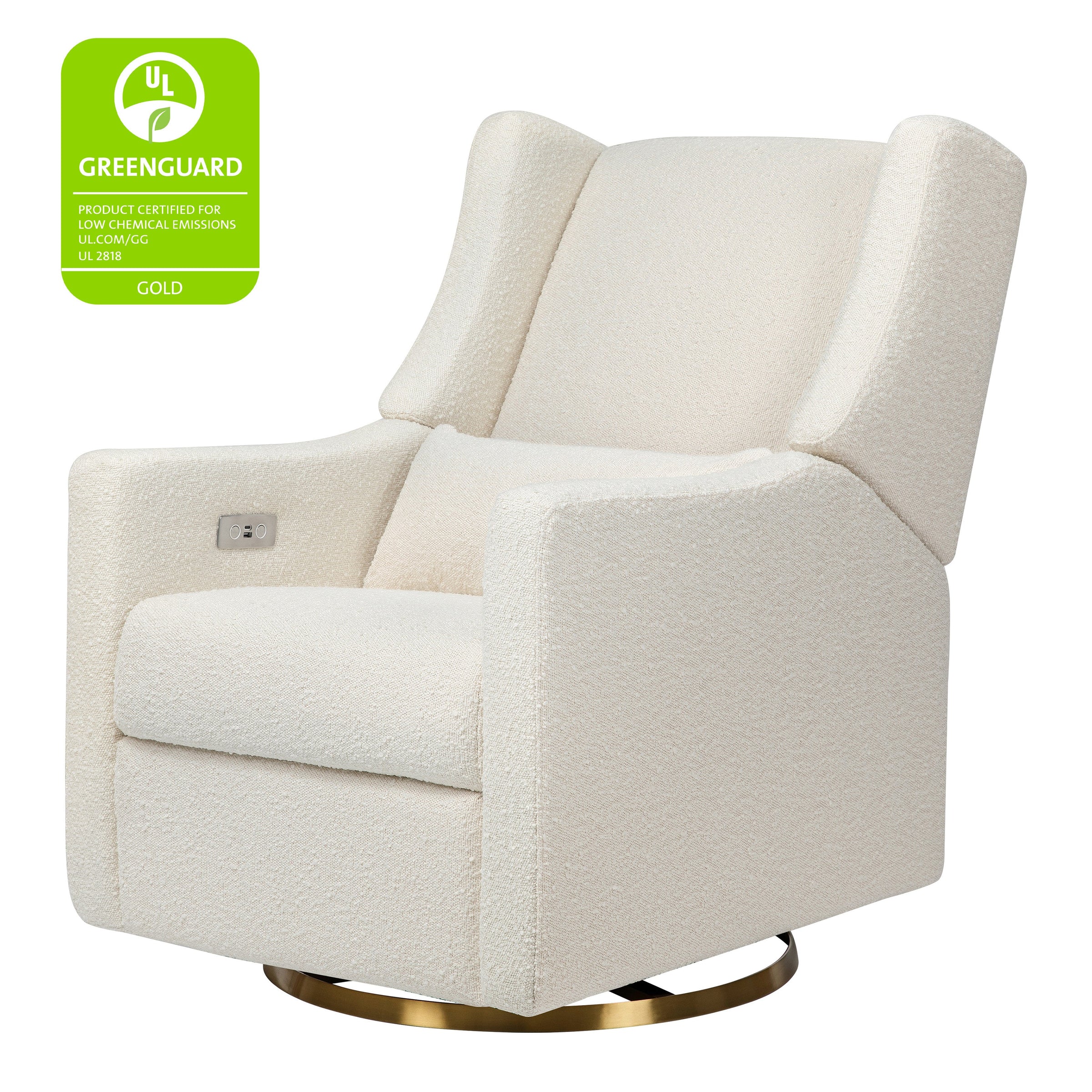 M11288WBG,Kiwi Glider Recliner w/ Electronic Control and USB in Ivory Boucle w/Gold Base