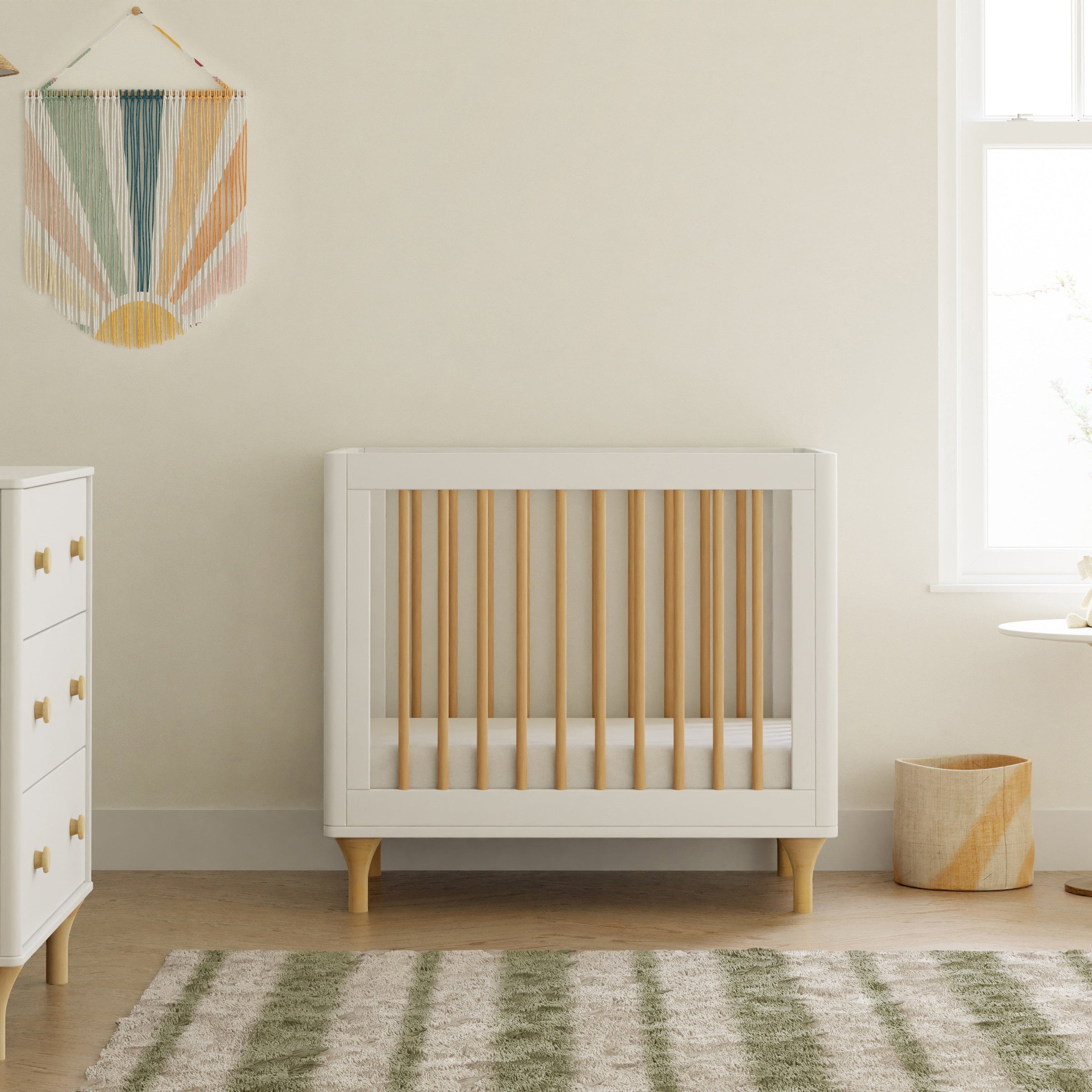 M9098WN,Lolly 4-in-1 Convertible Mini Crib and Twin Bed w/Toddler Bed Conversion Kit in White/Natural