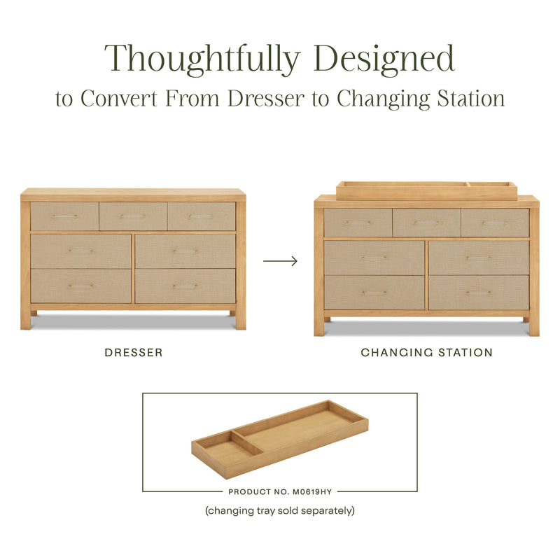 M24816HYPSEW,Eloise 7-Drawer Assembled Dresser in Honey & Performance Sand Eco-Weave