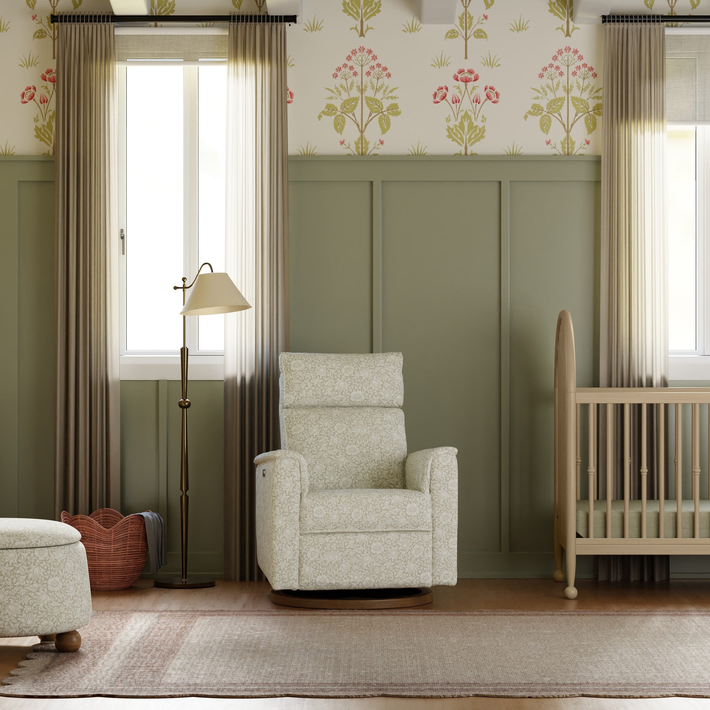 M17186MADB,Willa Plus Power Glider Recliner w/ Power Headrest in Mallow in Ash w/ Dark Wood Base