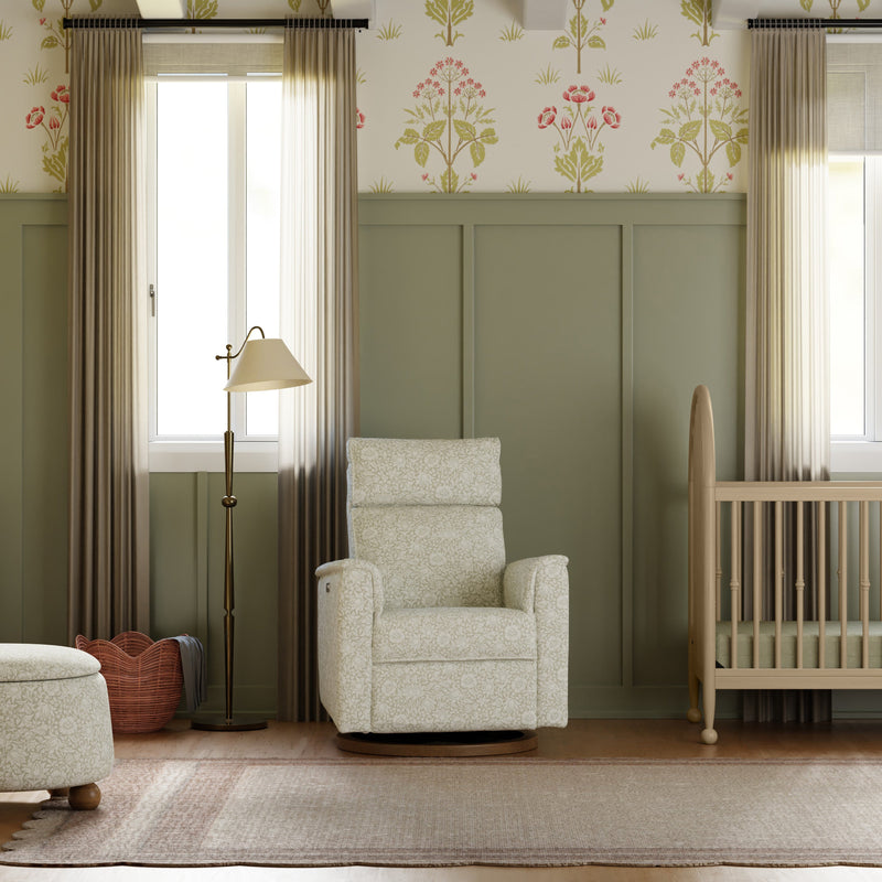 M17186MADB,Willa Plus Power Glider Recliner w/ Power Headrest in Mallow in Ash w/ Dark Wood Base