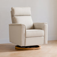 B17186WBLB,Willa Plus Power Glider Recliner w/ Power Headrest in Ivory Boucle with Light Wood Base