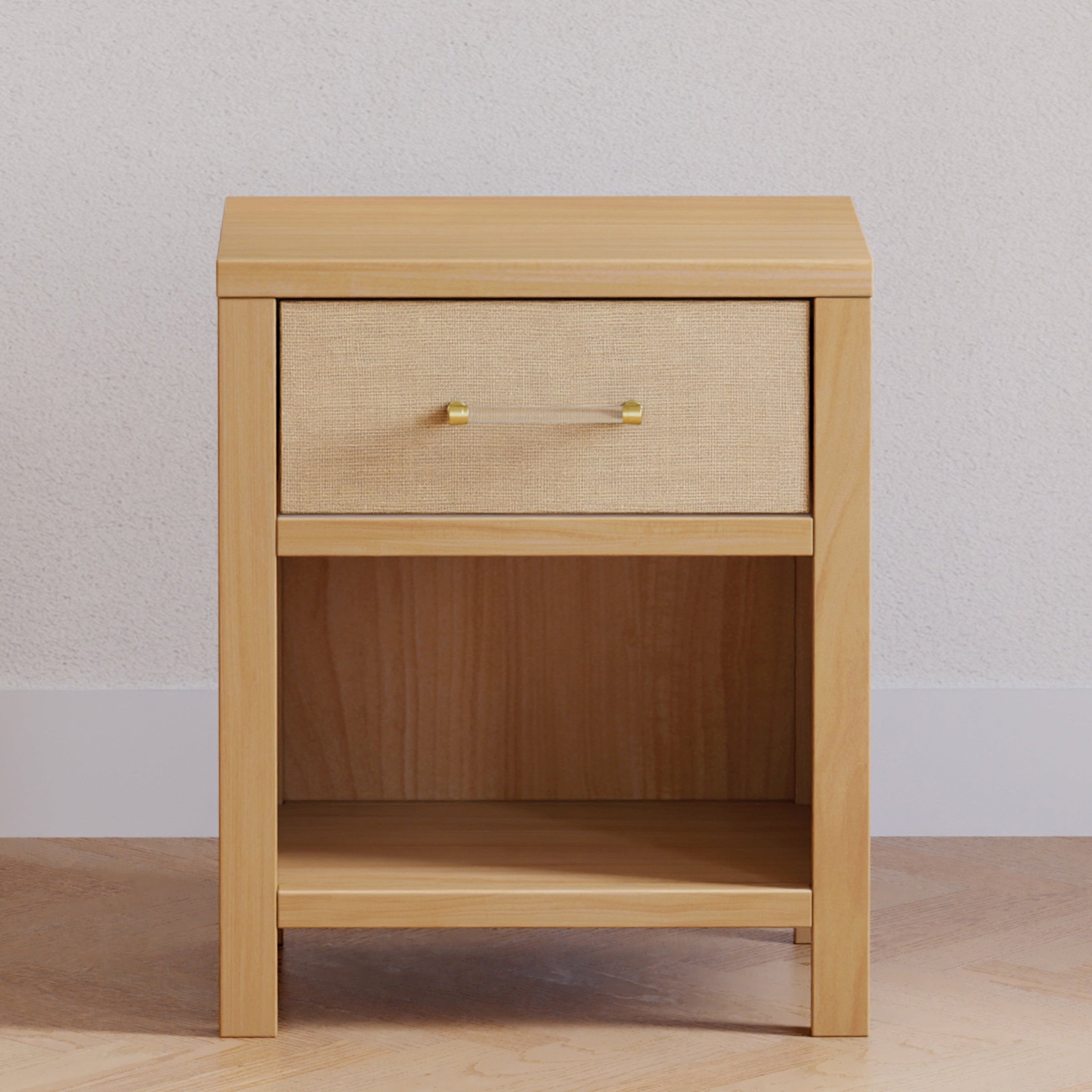 M24860HYPSEW,Eloise Nightstand  Assembled in Honey & Performance Sand Eco-Weave
