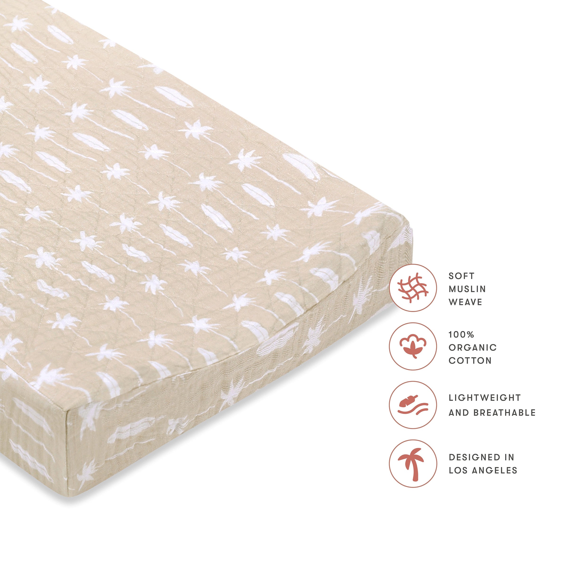 T27037,Beach Bum Quilted Muslin Changing Pad Cover in GOTS Certified Organic Cotton