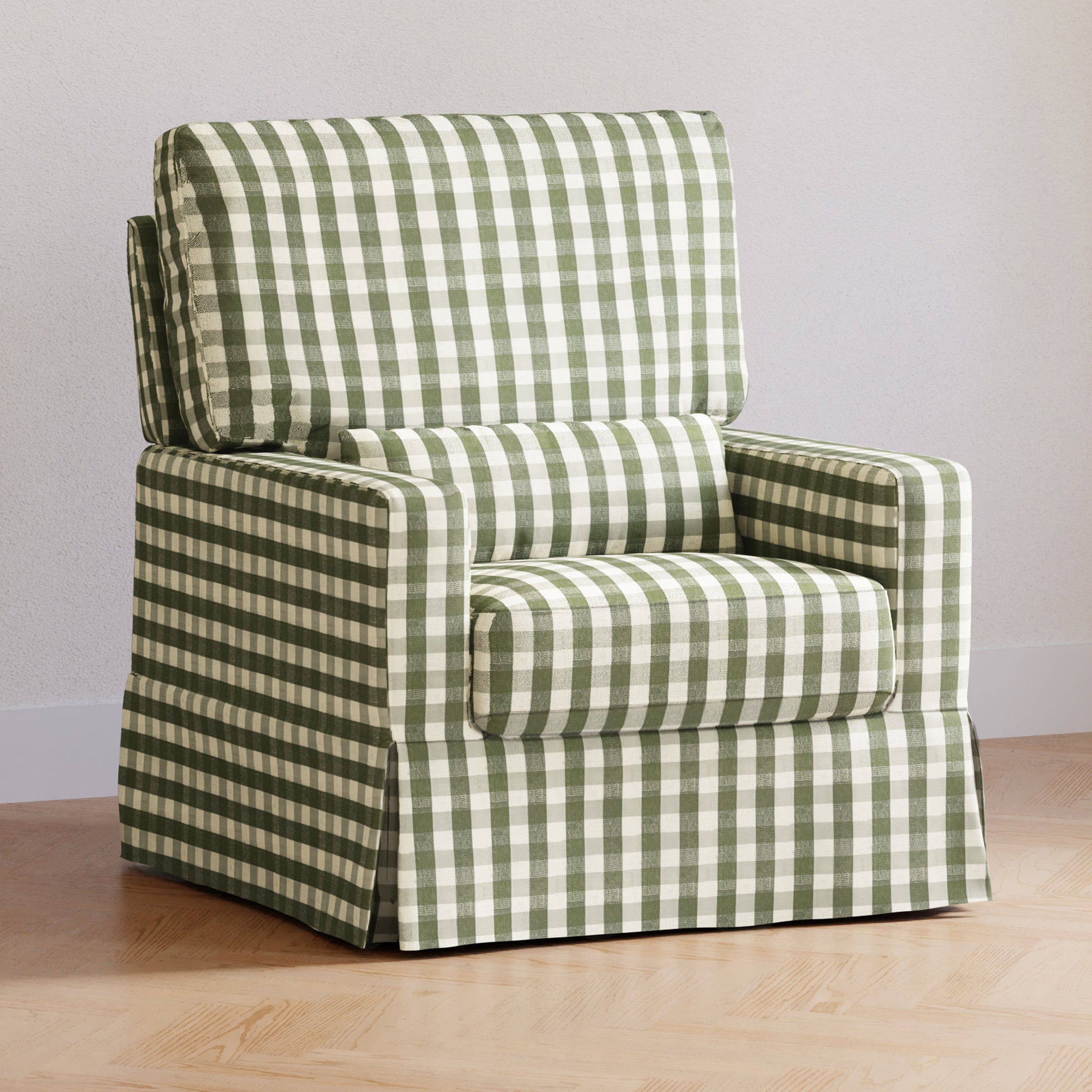 M21787GGH,Crawford Pillowback Comfort Swivel Glider in Moss Green Gingham